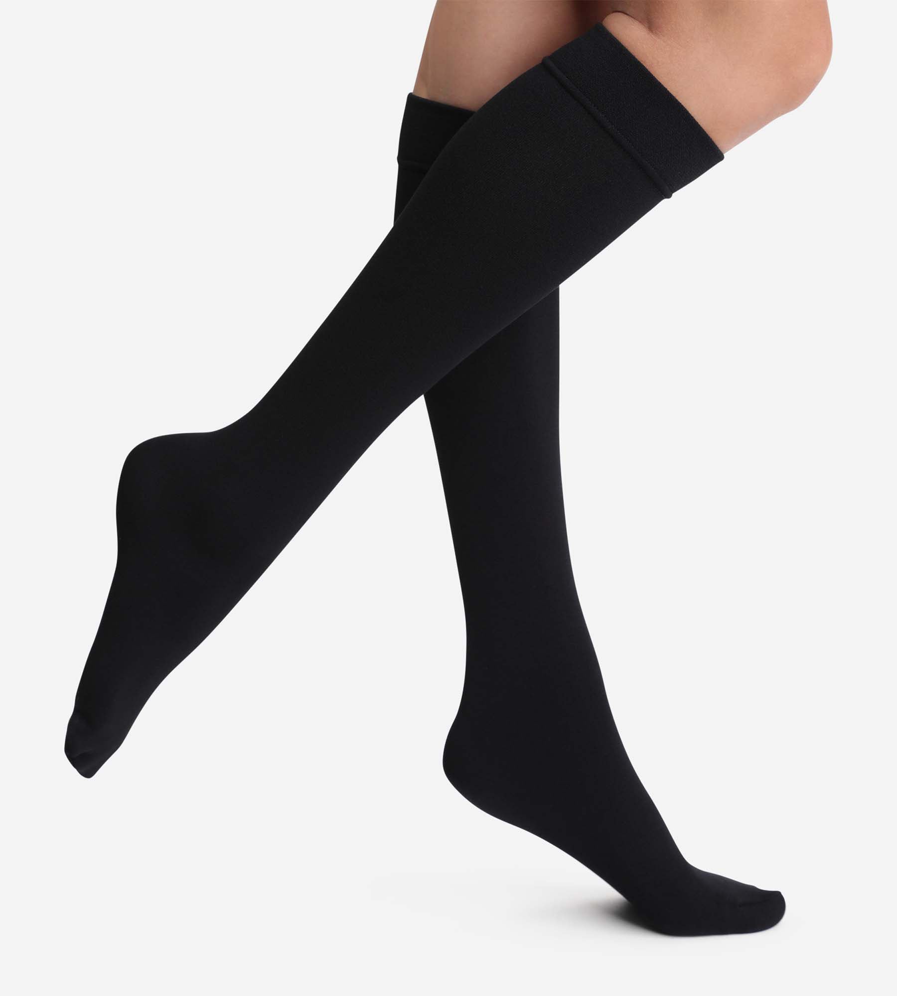 Dim Thermo 140D opaque black fleece knee-highs