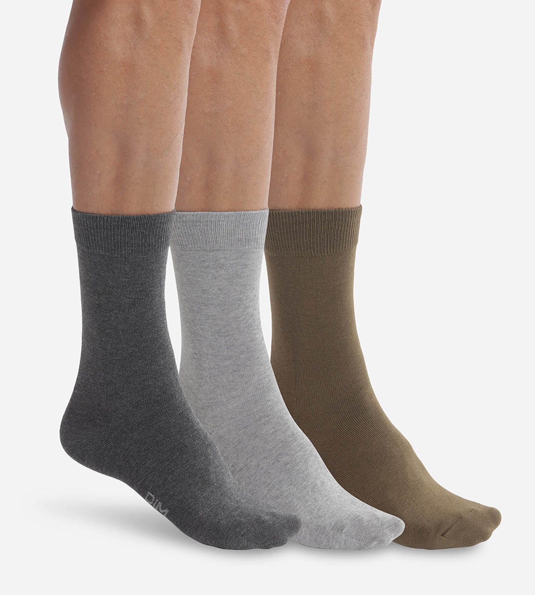 Pack of 3 pairs of men's socks grey Khaki Dim Basic Cotton