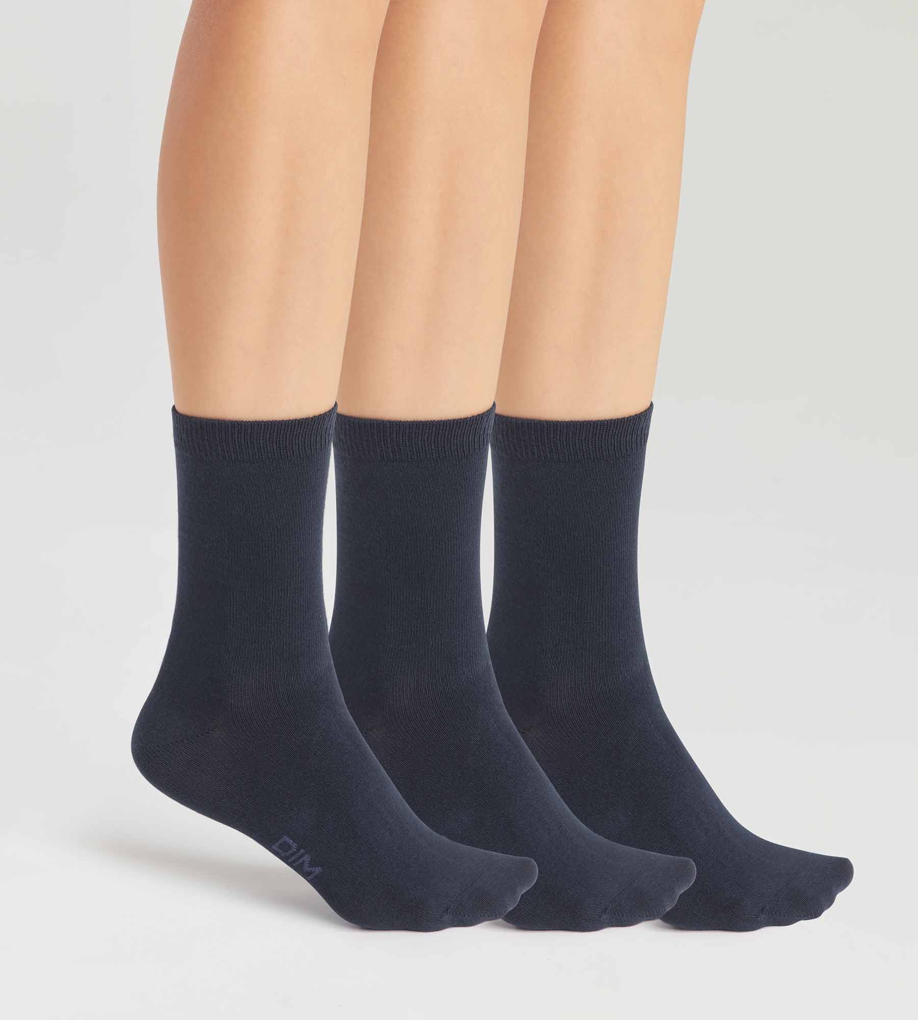 Pack of 3 pairs of women's cotton socks in Navy Blue Dim