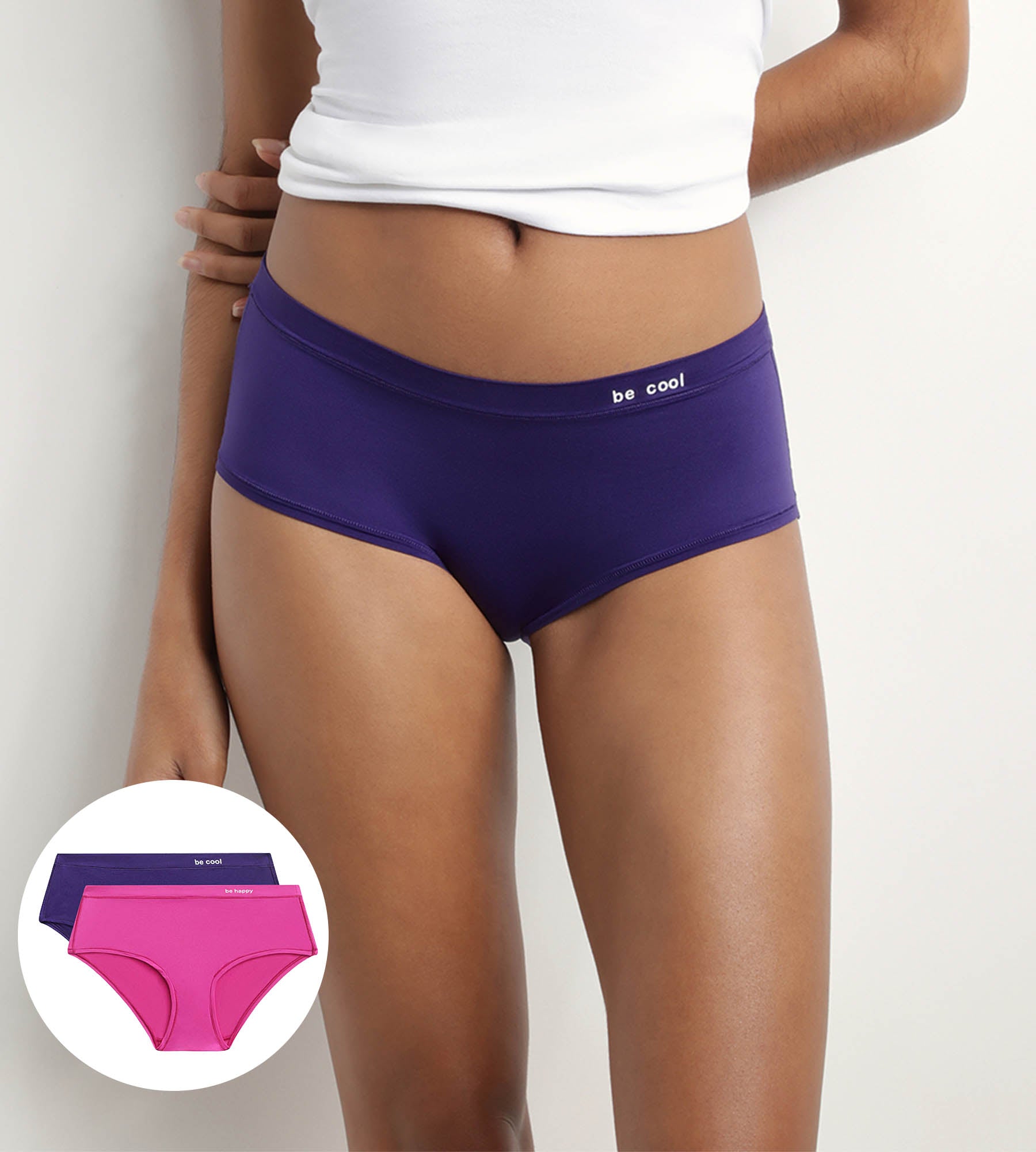 Oh My Dim's Pack of 2 women's shorties in Fuchsia and Violet microfibre