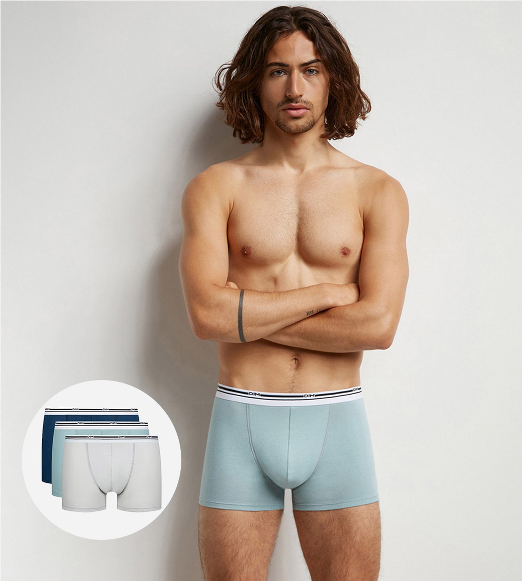 Pack of 3 Classic colours Blue grey men's stretch cotton boxers