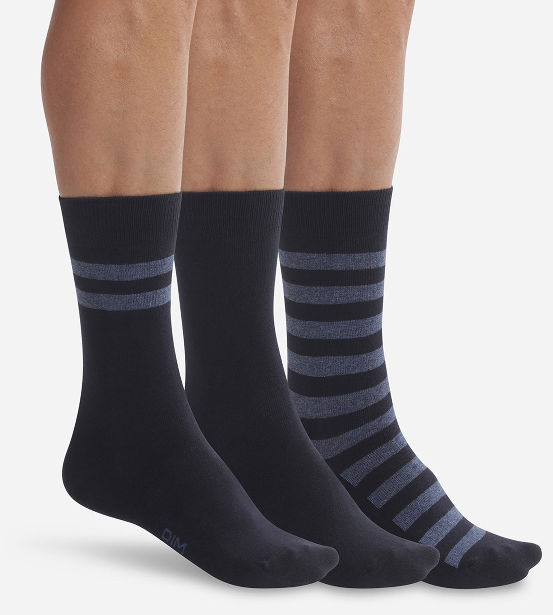 Pack of 3 pairs of men's blue striped socks Dim Coton Style