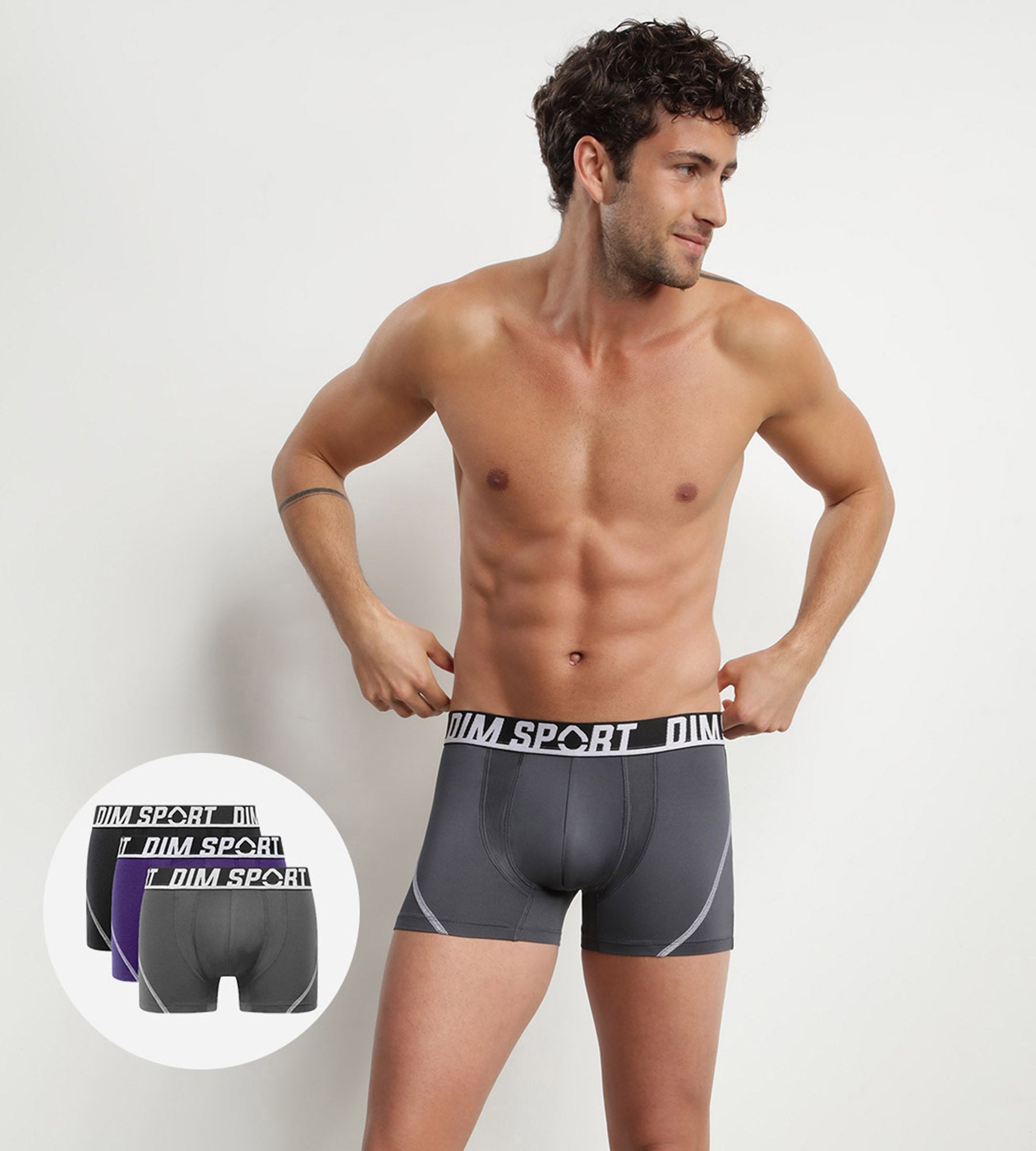 Pack of 3 men's Purple Dim Sport thermo-regulating microfibre boxers