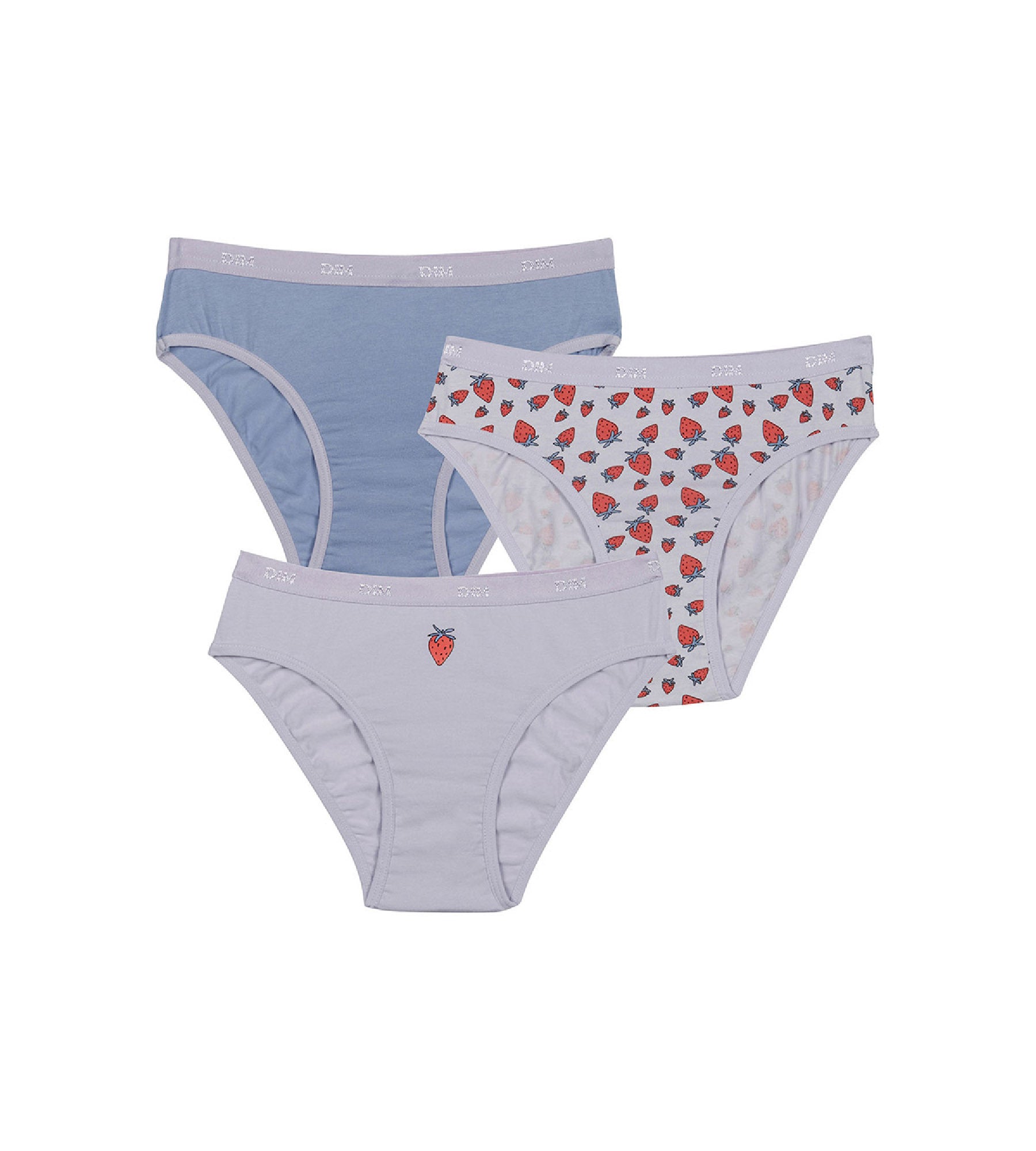 Les Pockets Pack of 3 Lilac girl's knickers in stretch cotton with strawberry pattern