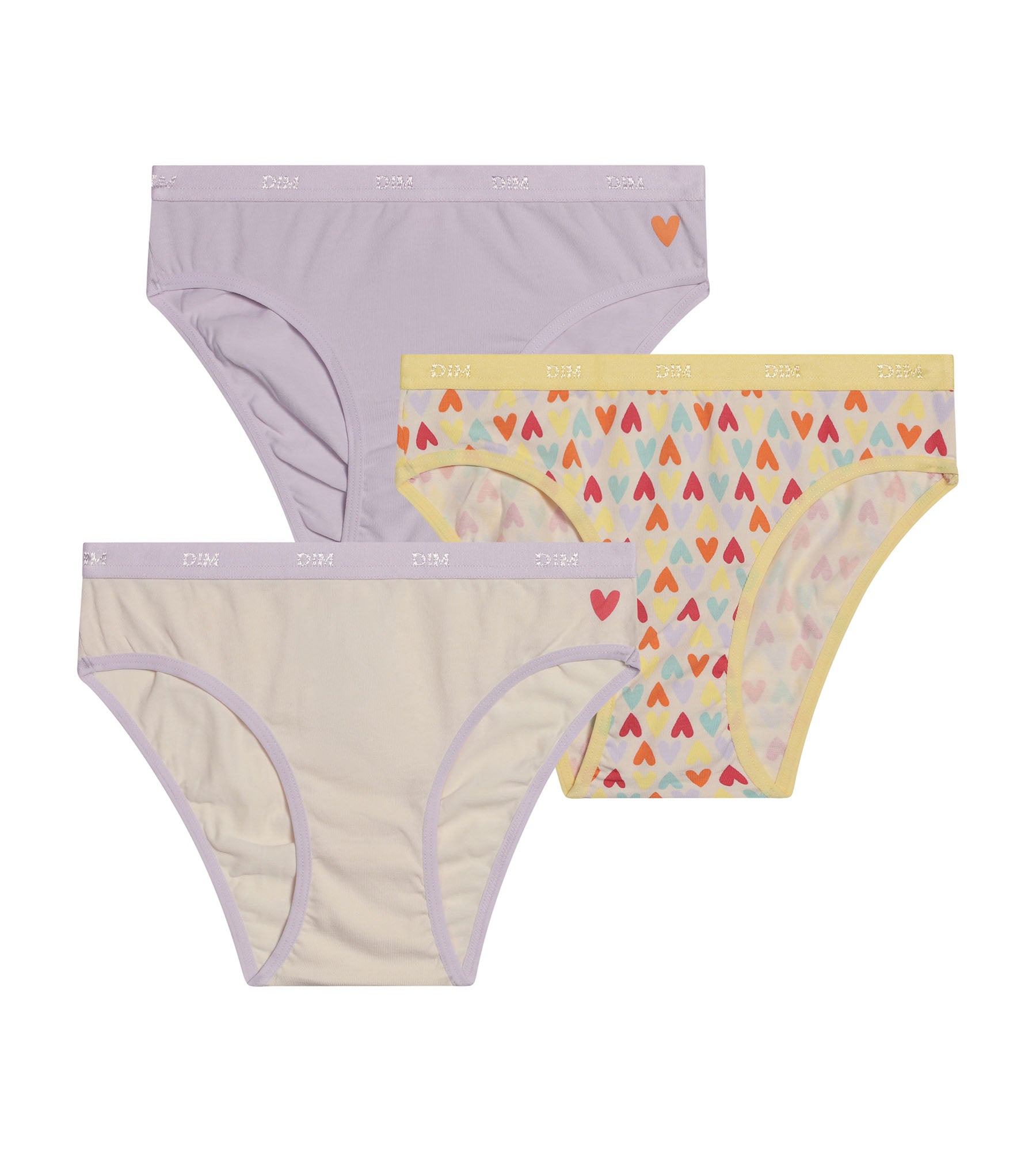 Pack of 3 stretch cotton girl's panties with heart pattern Yellow Les Pockets