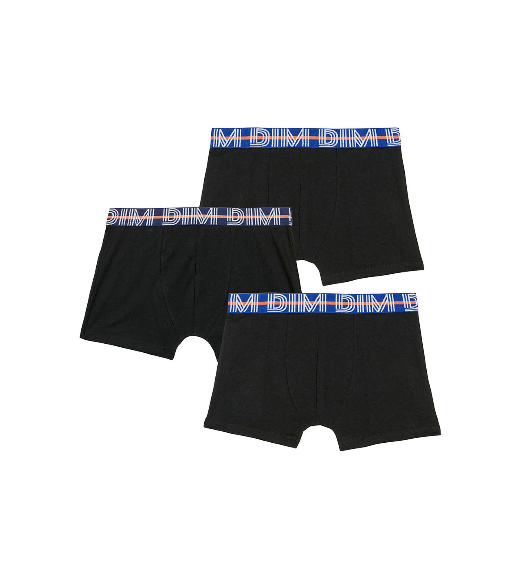 EcoDim Pack of 3 black boy's stretch cotton boxers with contrasting waistband
