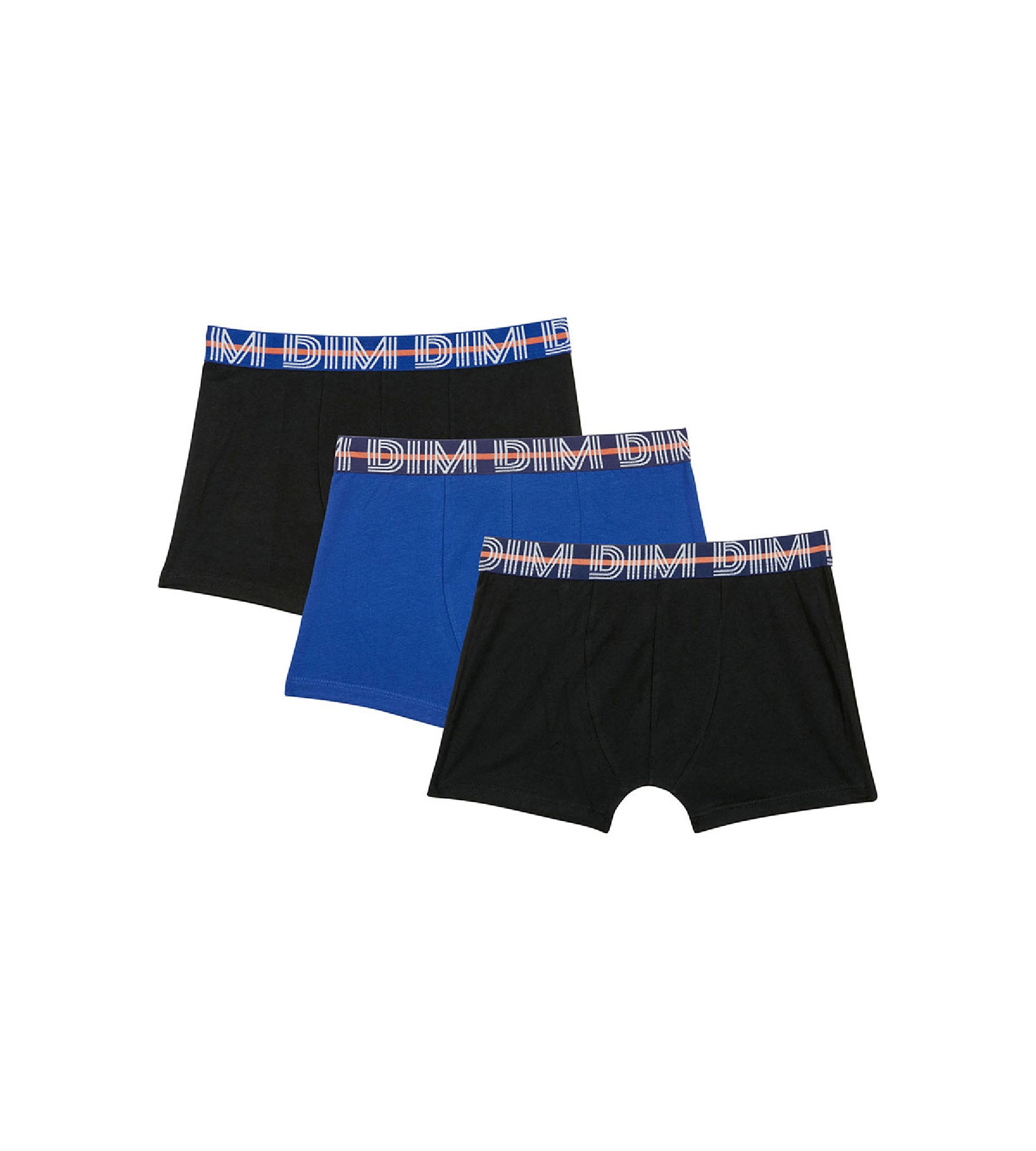 EcoDim Pack of 3 blue boy's stretch cotton boxers with contrasting waistband