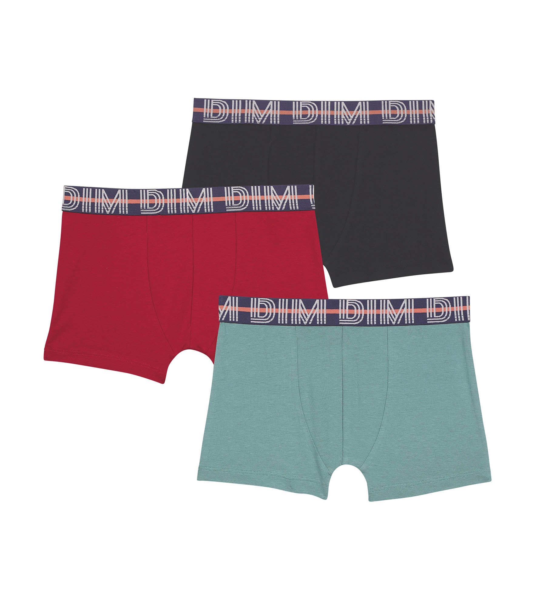 Pack of 3 boy's stretch cotton boxer shorts Red Blue Green EcoDim Classic