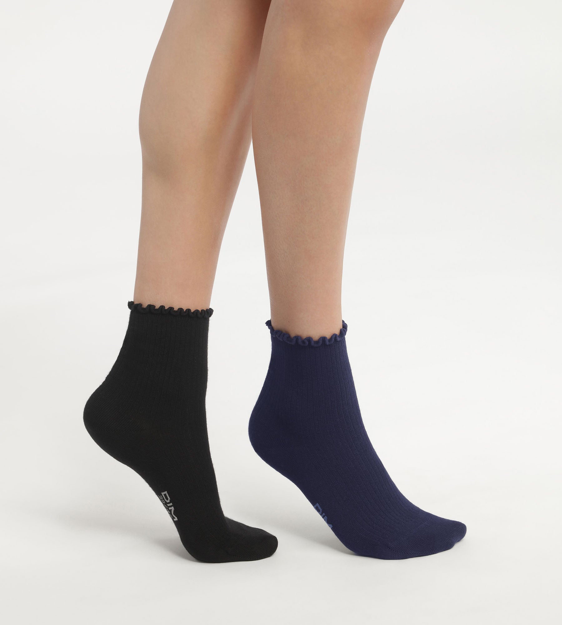 Pack of 2 pairs of women's socks with ruffles Black Navy Dim Modal
