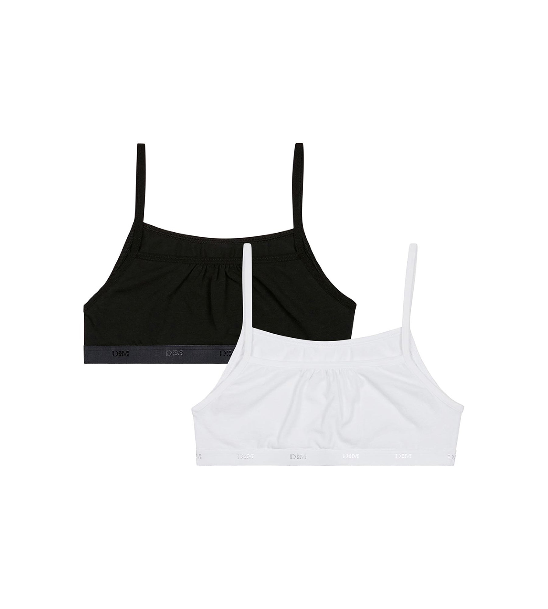 Les Pockets Ecodim Pack of 2 Black White stretch cotton girls' bralettes