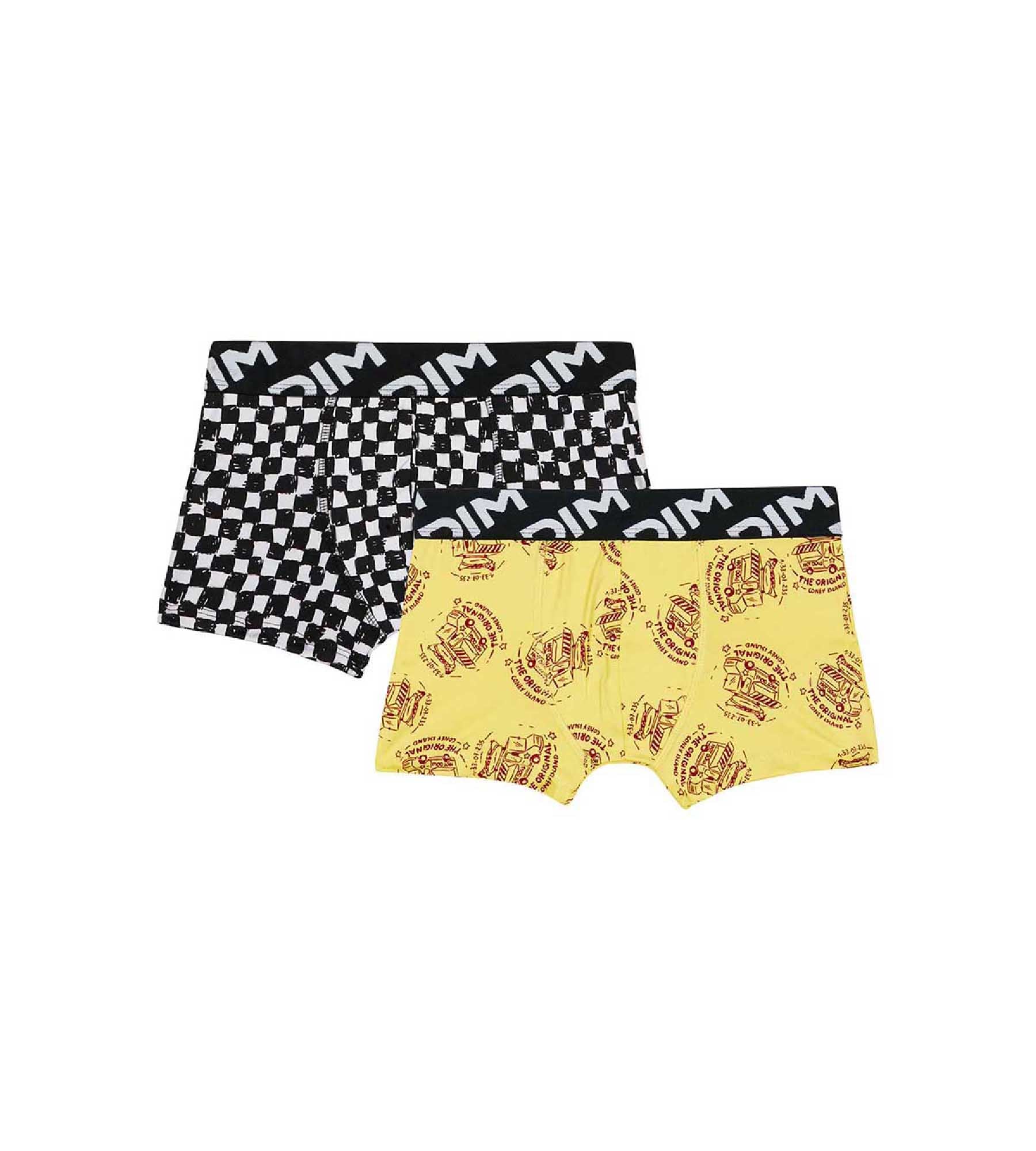 Dim Micro Pack of 2 boys' boxers in recycled microfibre with a checkerboard pattern