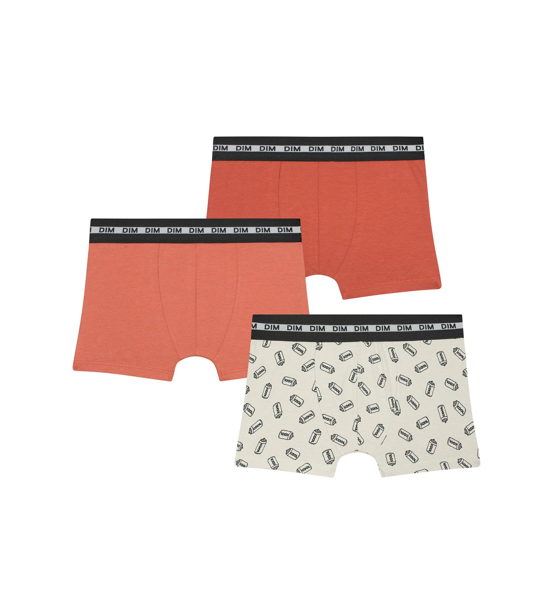 Pack of 3 boys' boxersin orange with Soda patterns Dim Coton Stretch
