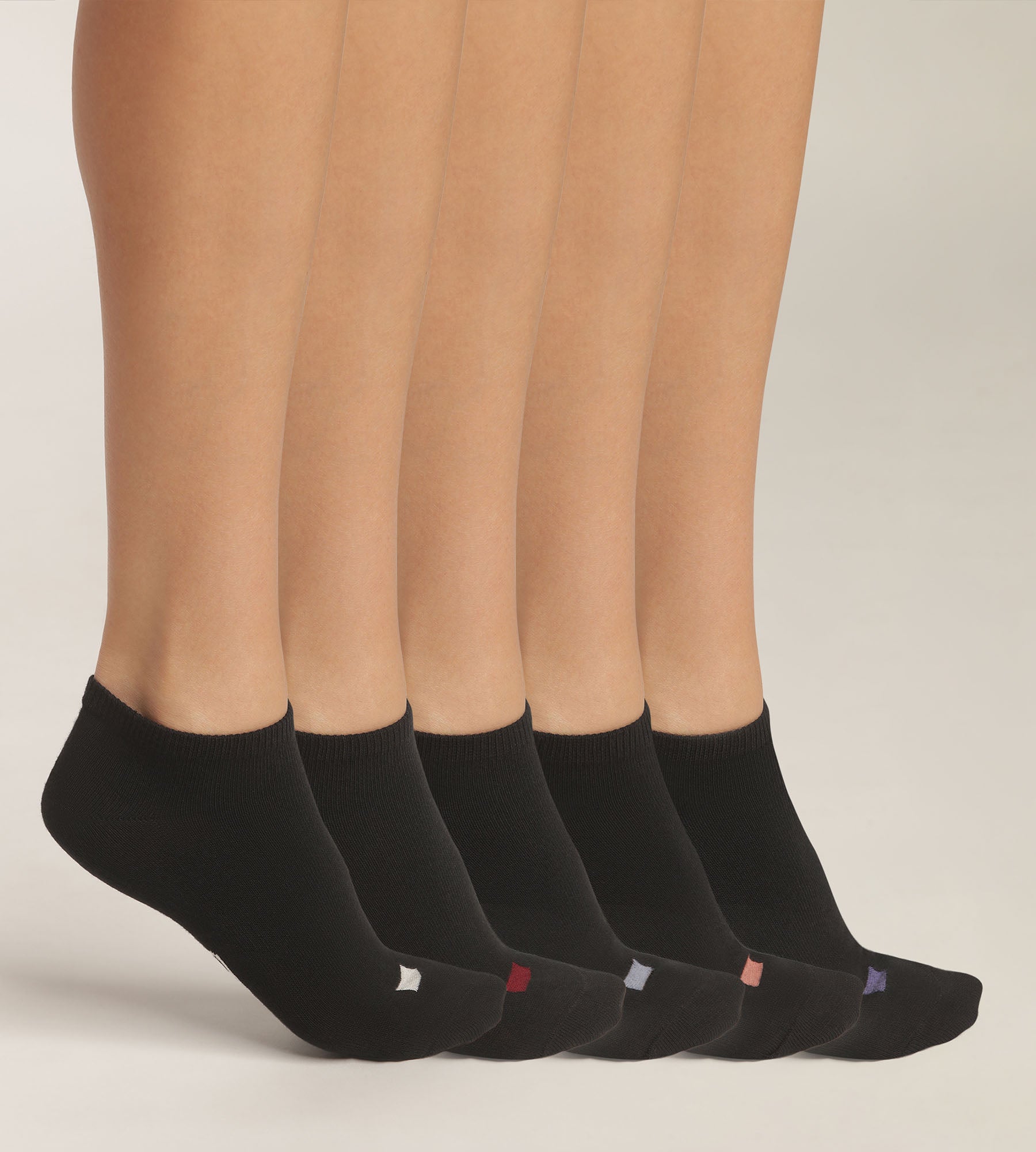Pack of 5 pairs of women's black cotton socks with EcoDim pastilles