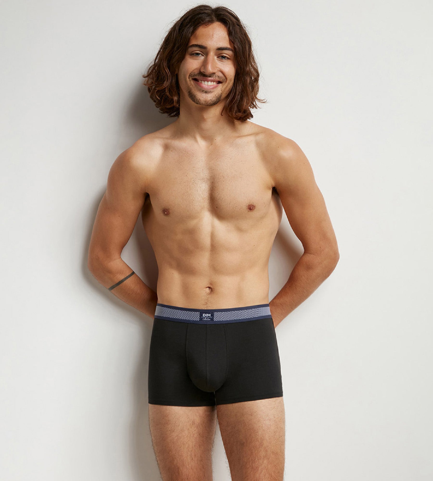 Dim Smart Black Men's cotton modal boxer with striped waistband
