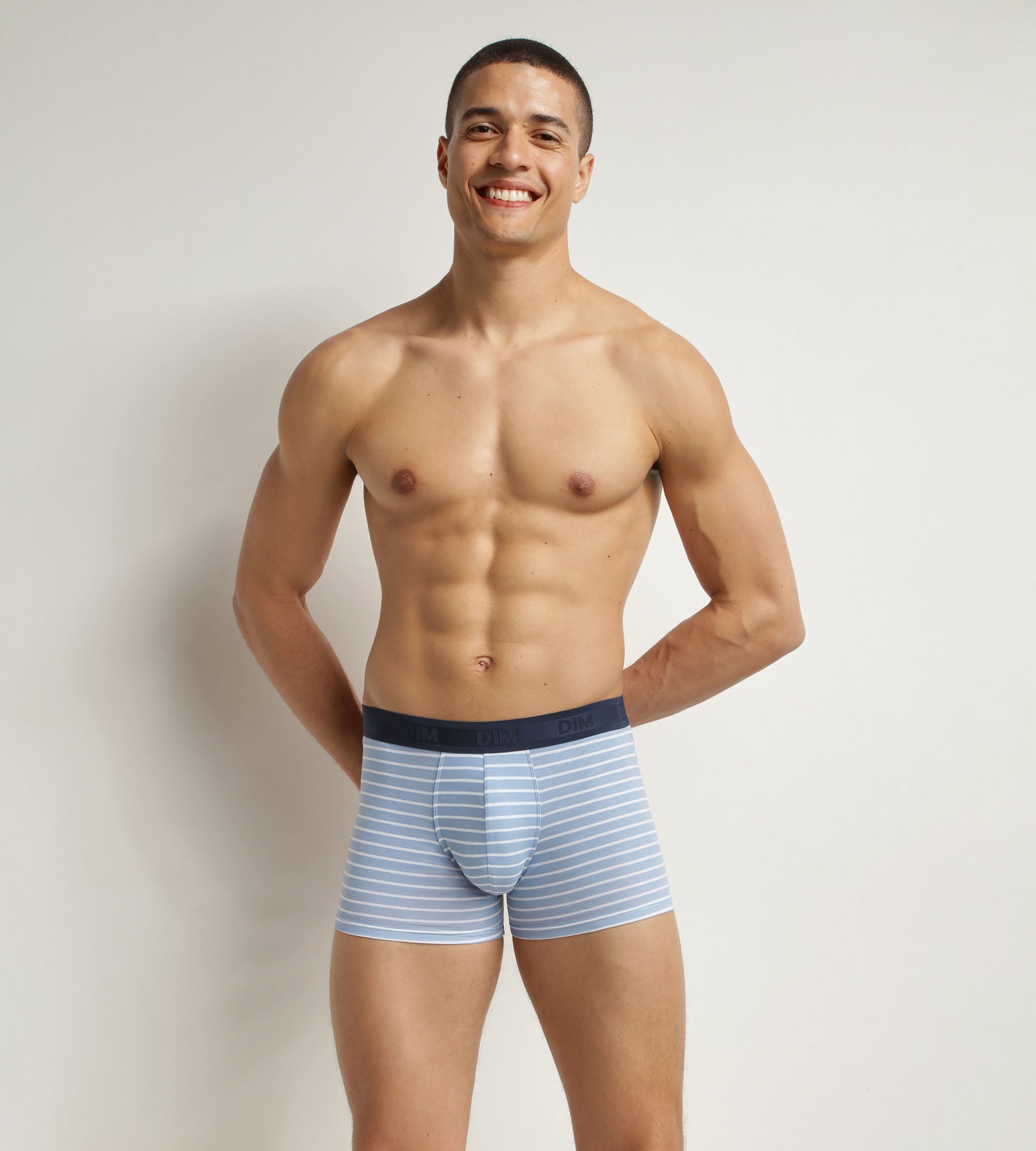 Men's stretch cotton boxer shorts Blue stripes Dim Fancy