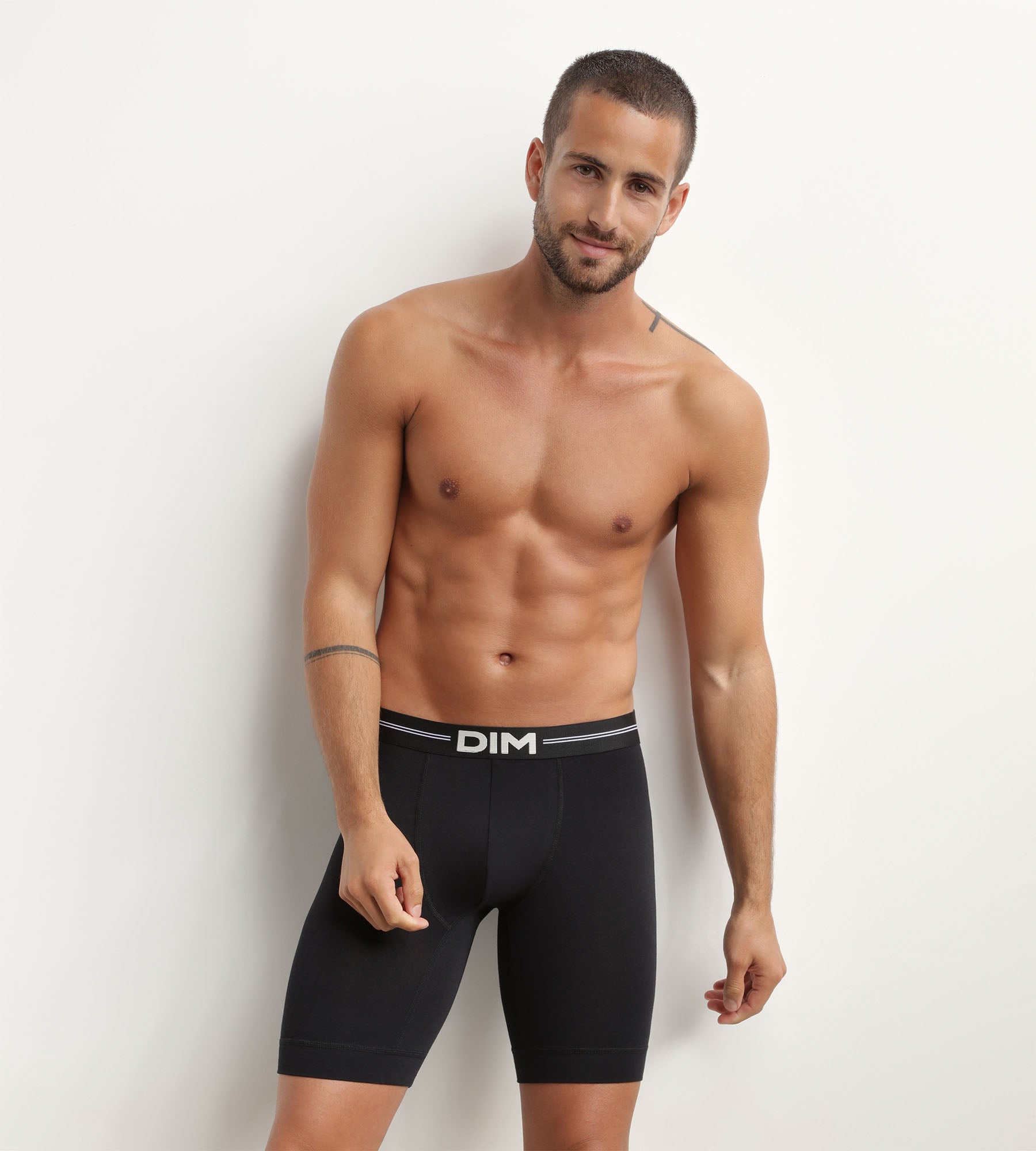 Men's long modal cotton boxers in Black Dim Icons Essentiel