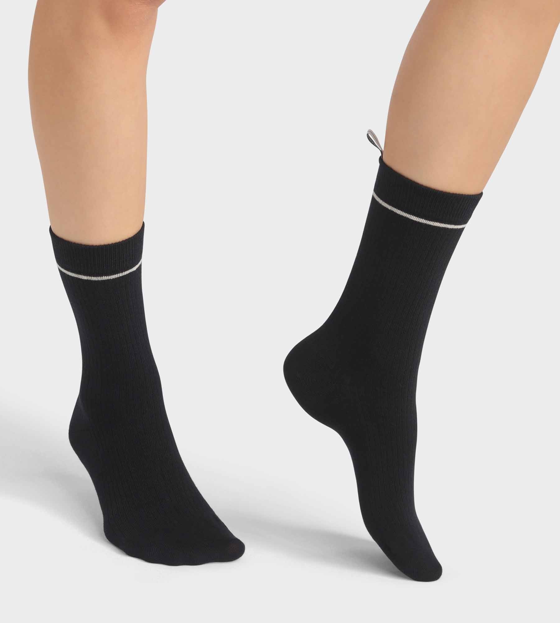 Black Unisex ribbed modal cotton socks Dim Icons