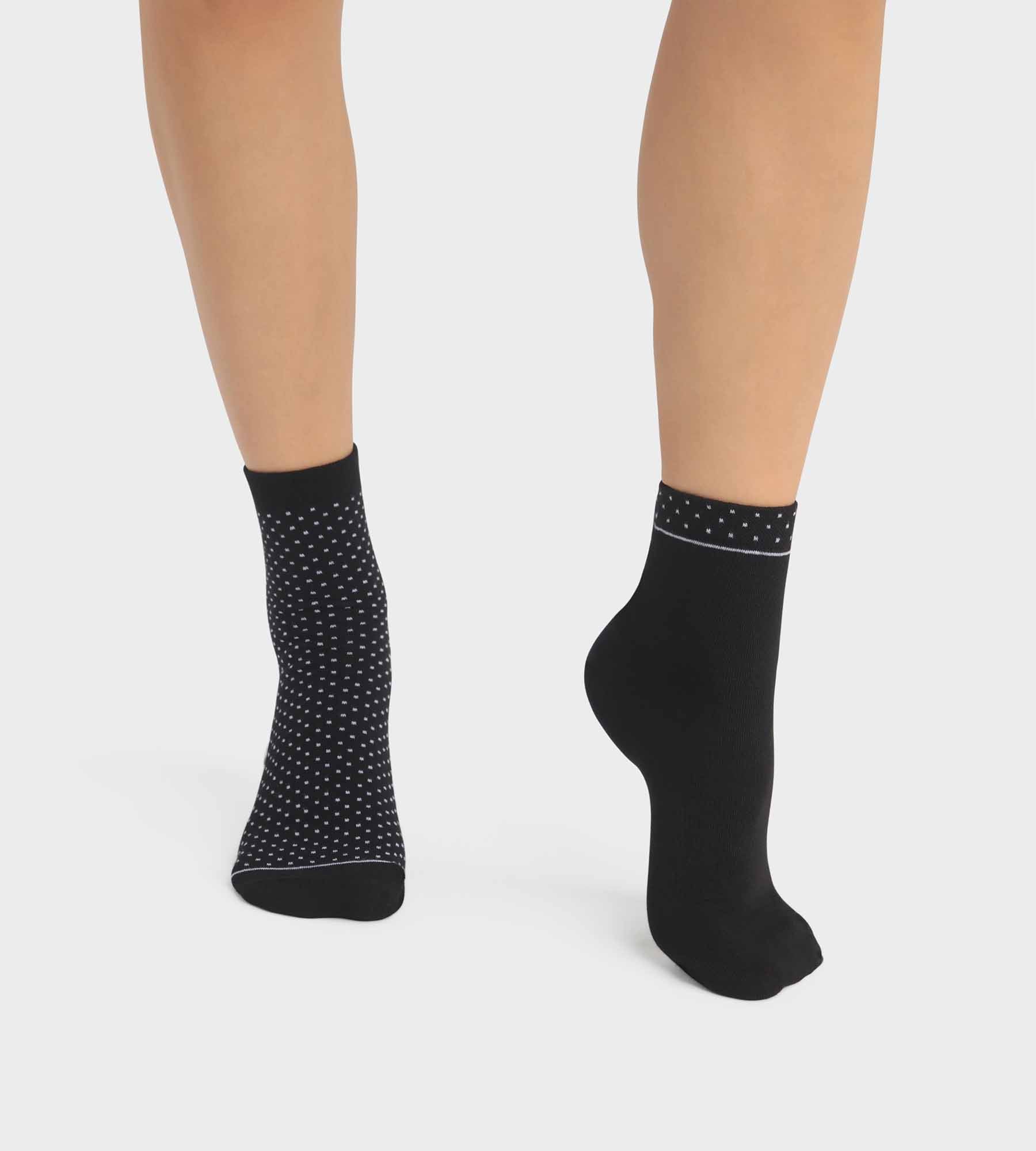 Pack of 2 pairs of black women's socks in organic cotton with polka dots Dim Good
