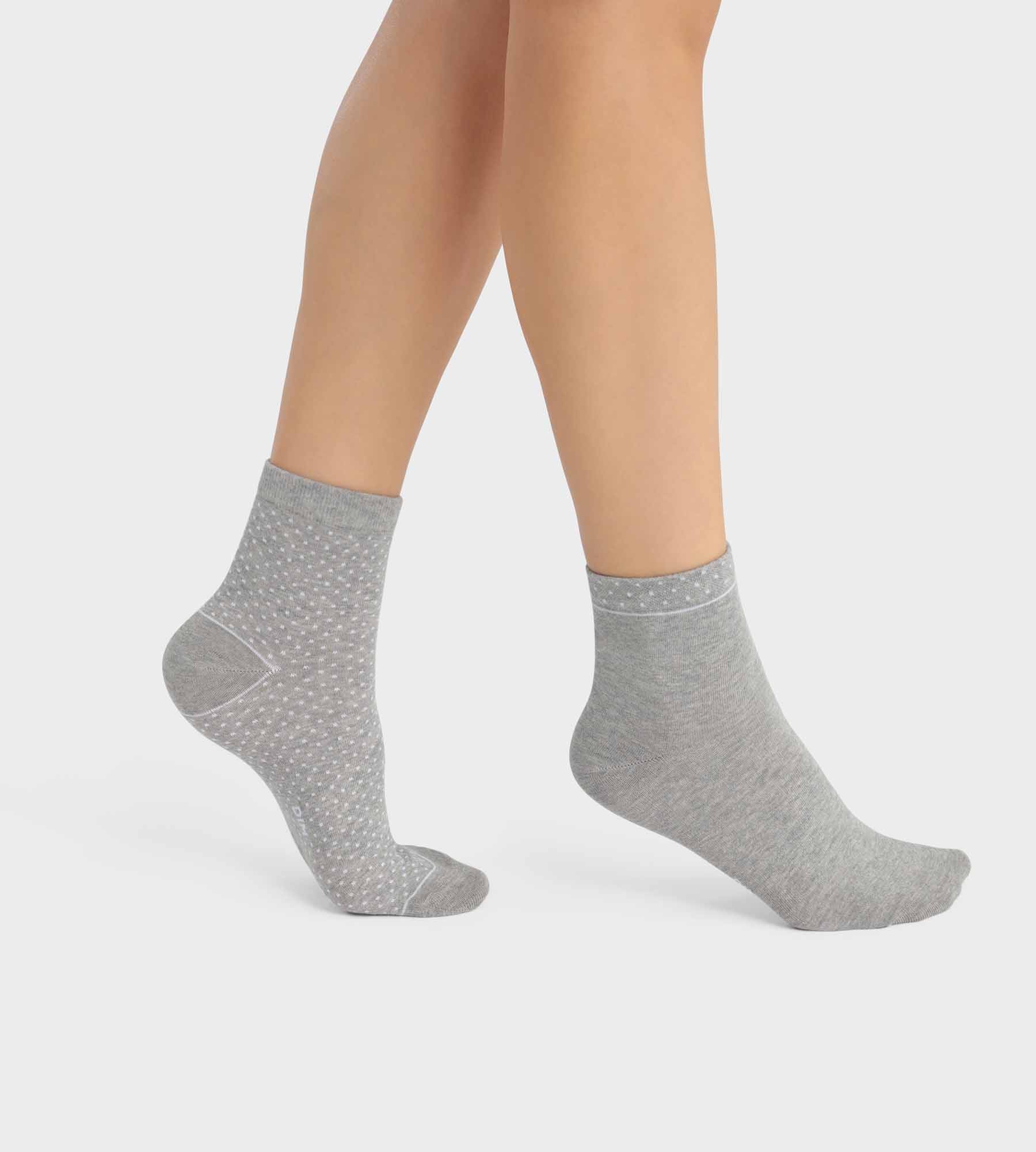 Pack of 2 pairs of gray women's socks in organic cotton with polka dots Dim Good