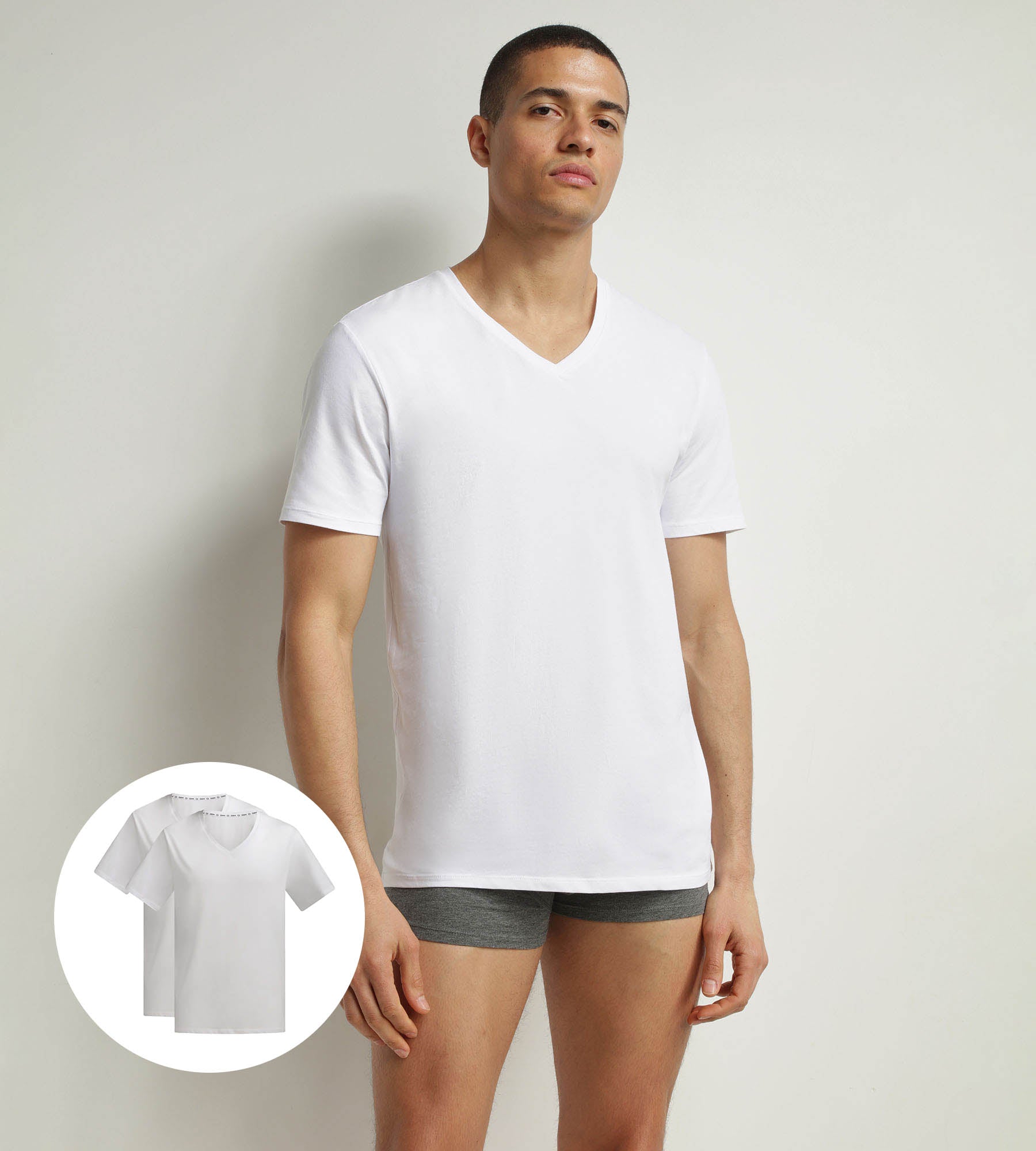 Pack of 2 t-shirts men's White organic cotton V-neck Dim Good