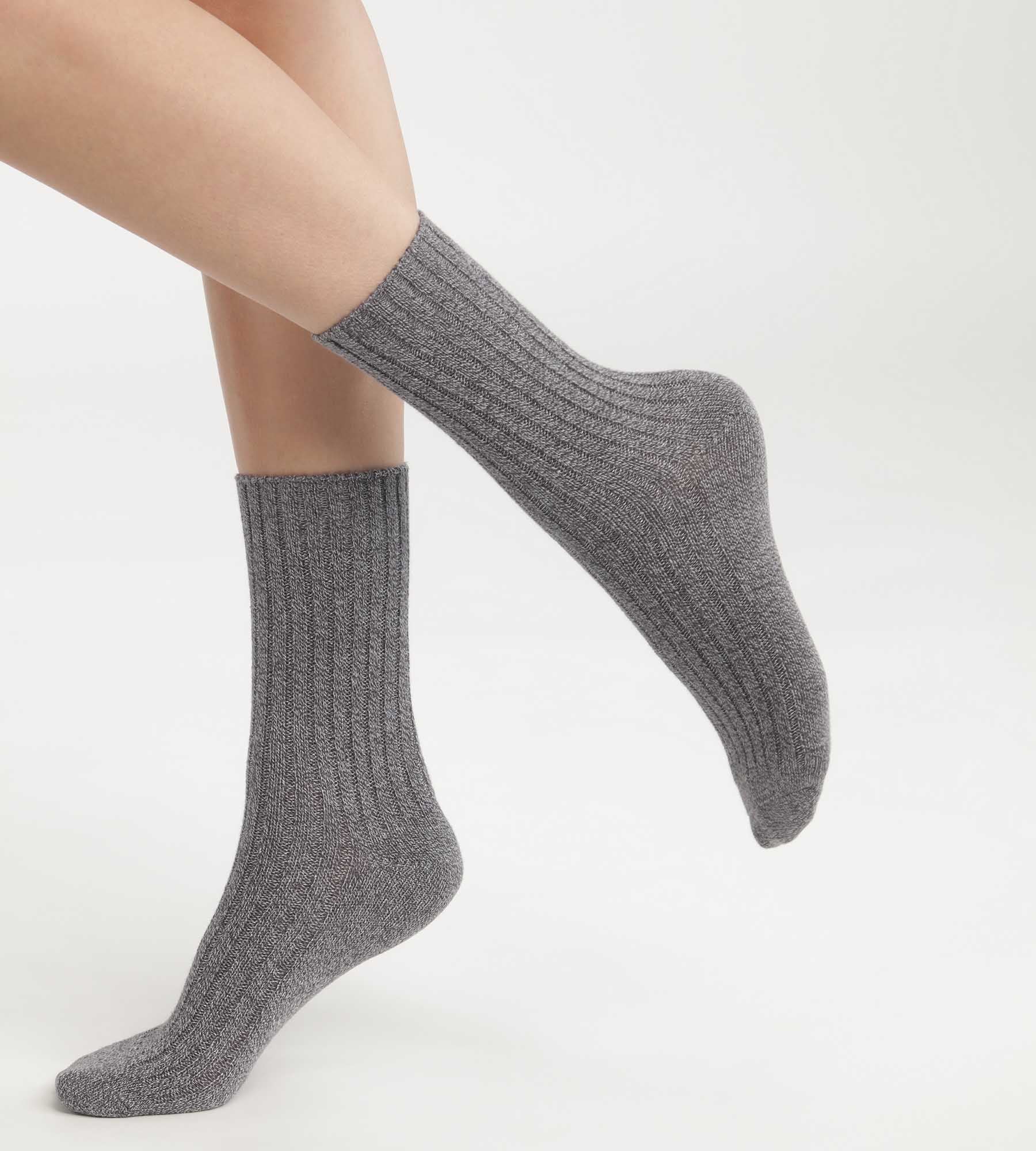 Women's plain rib knit socks Heather Grey Dim Bamboo