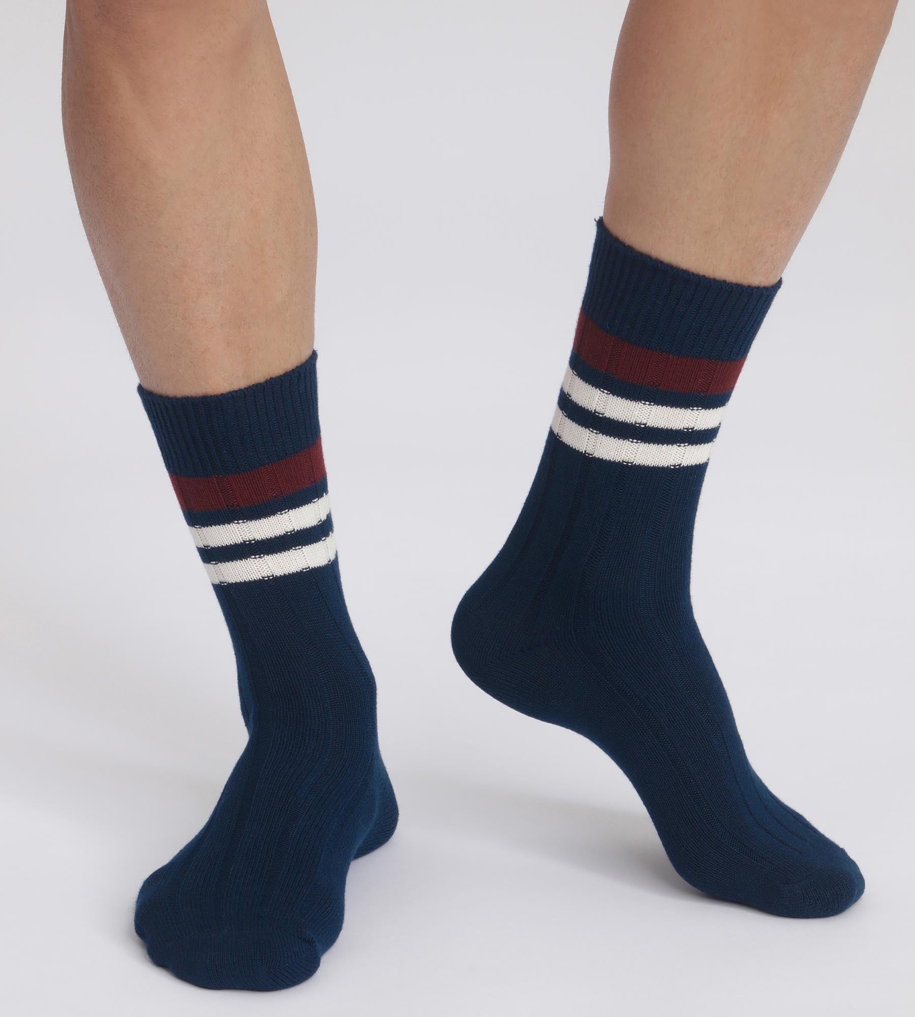 Men's ribbed striped socks Navy Dim Bamboo
