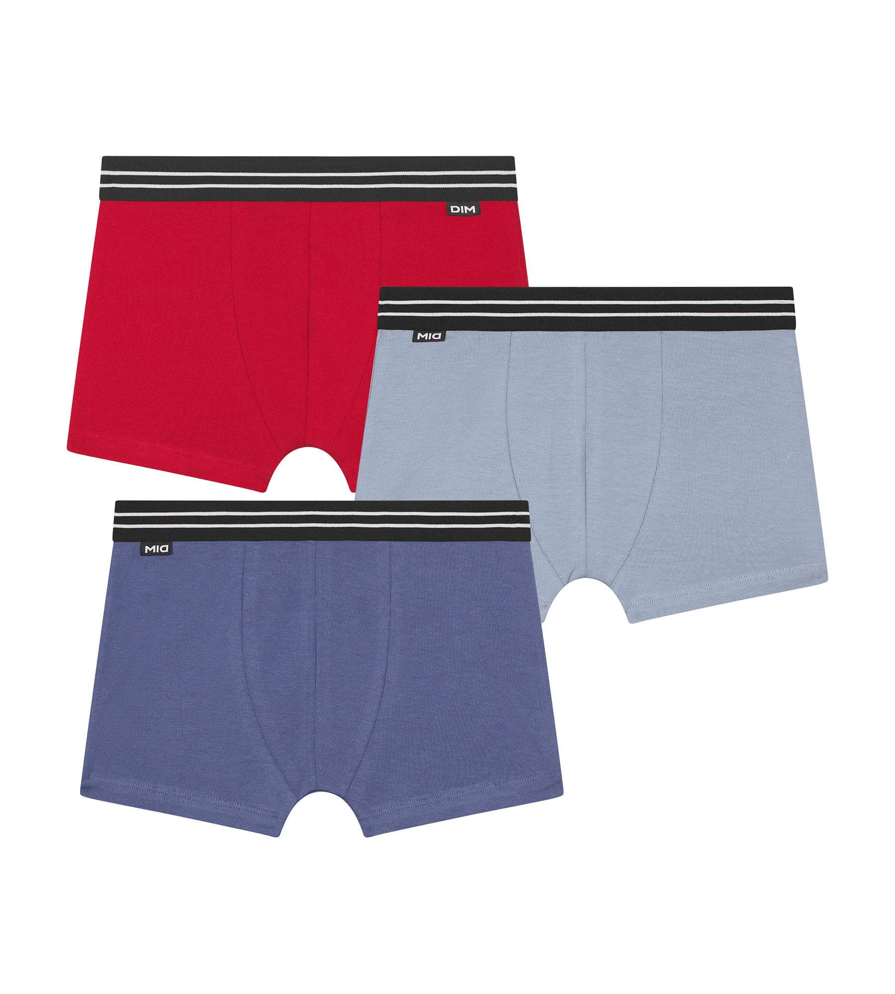 Pack of 3 Ecodim Carmine Red Blue stretch cotton boxer shorts for boys