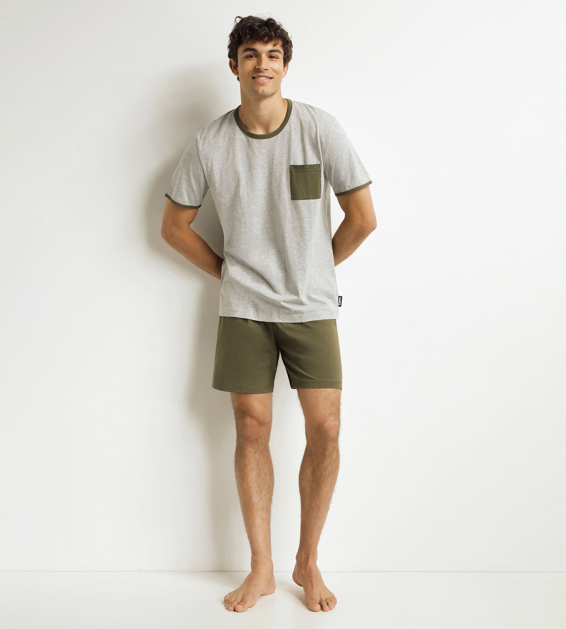 Men's short pyjama set Khaki Grey Dim Jersey