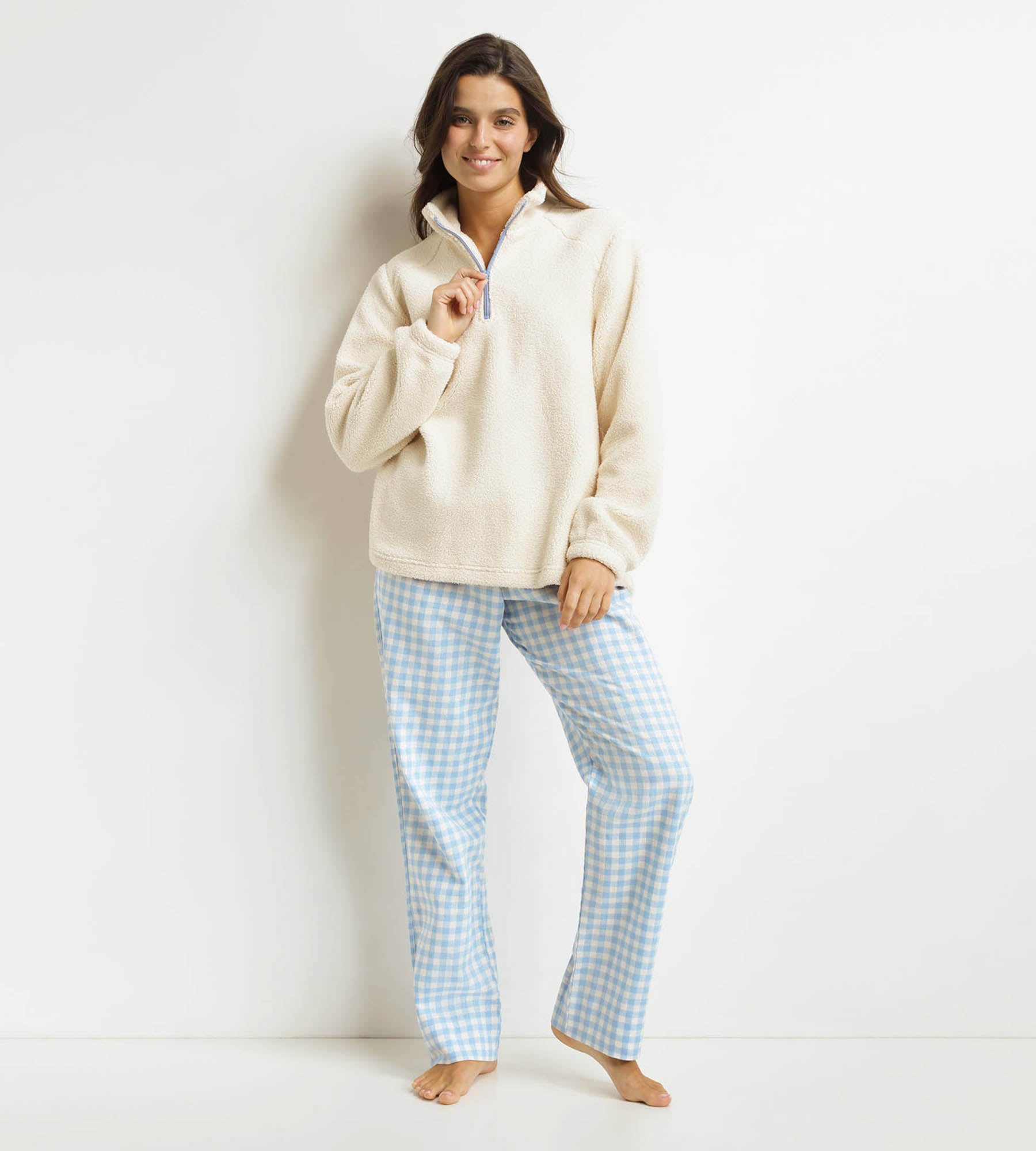 Women's pyjama trouser set Blue Grey Dim Warm