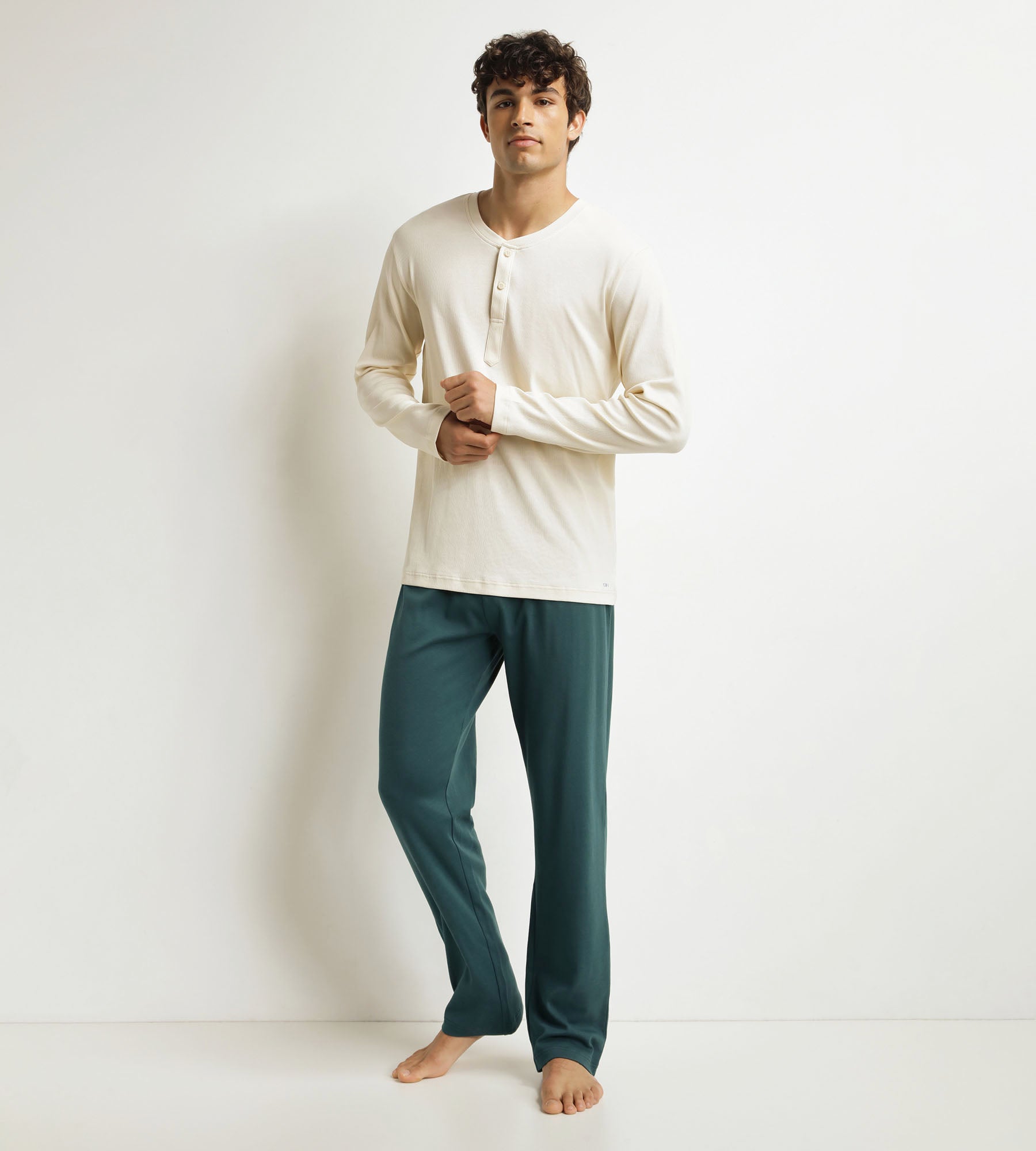 Men's Ivory Green Pajama Trouser Set Dim