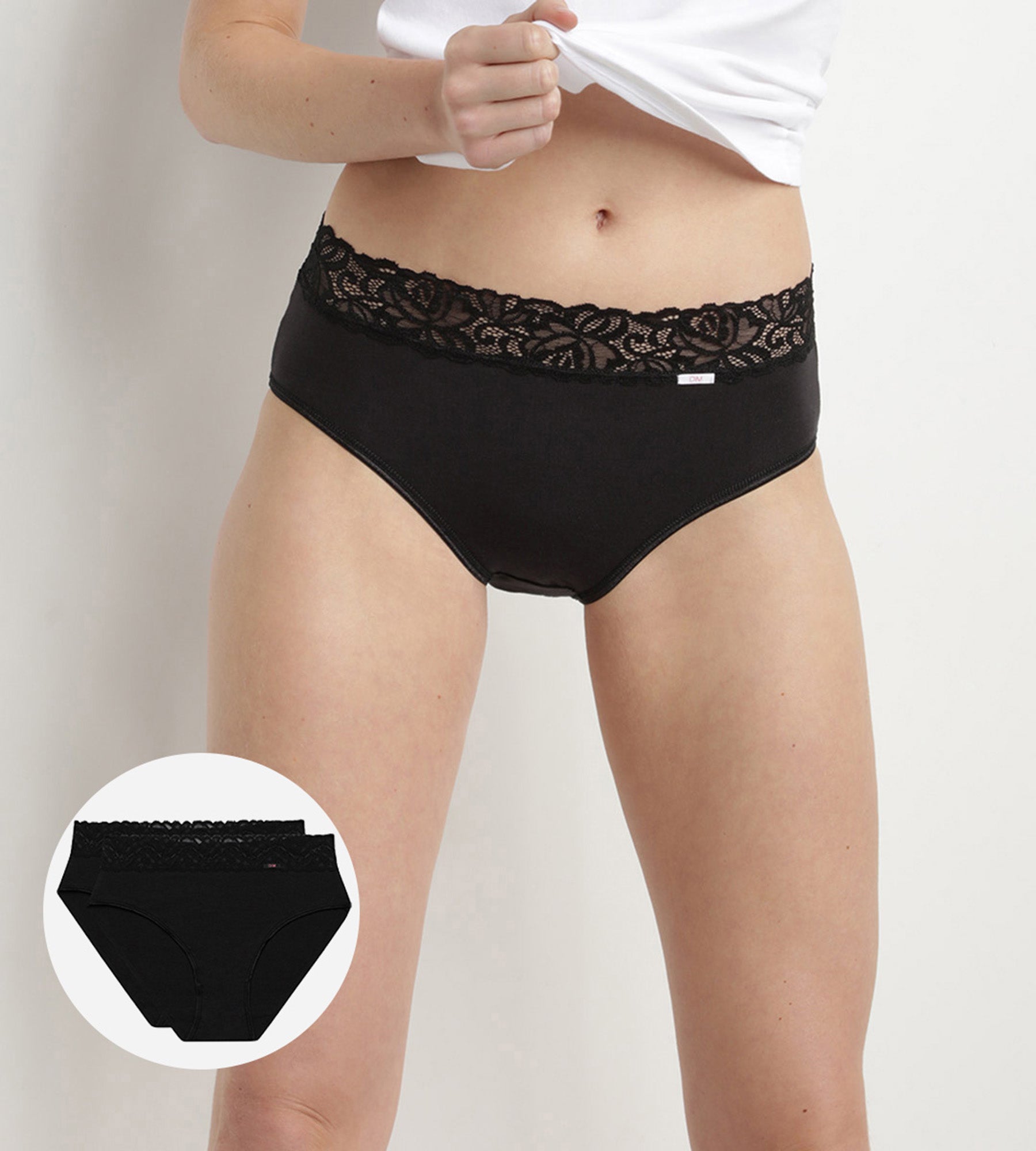 Pack de 2 braguitas de talle alto de algodón negras Coton Plus Féminine