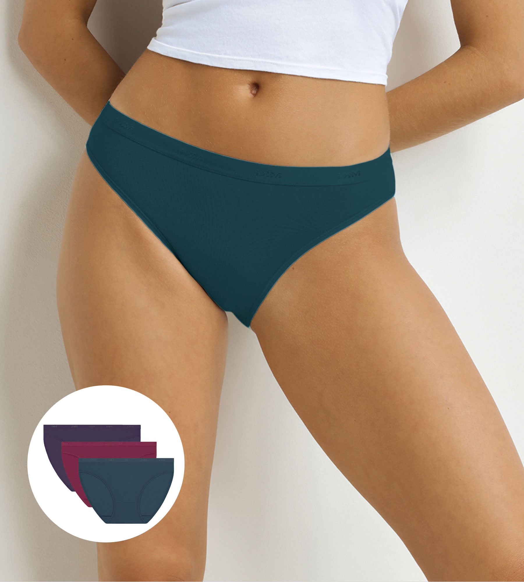 Pack of 3 purple, red and green women's briefs Les Pockets Ecodim