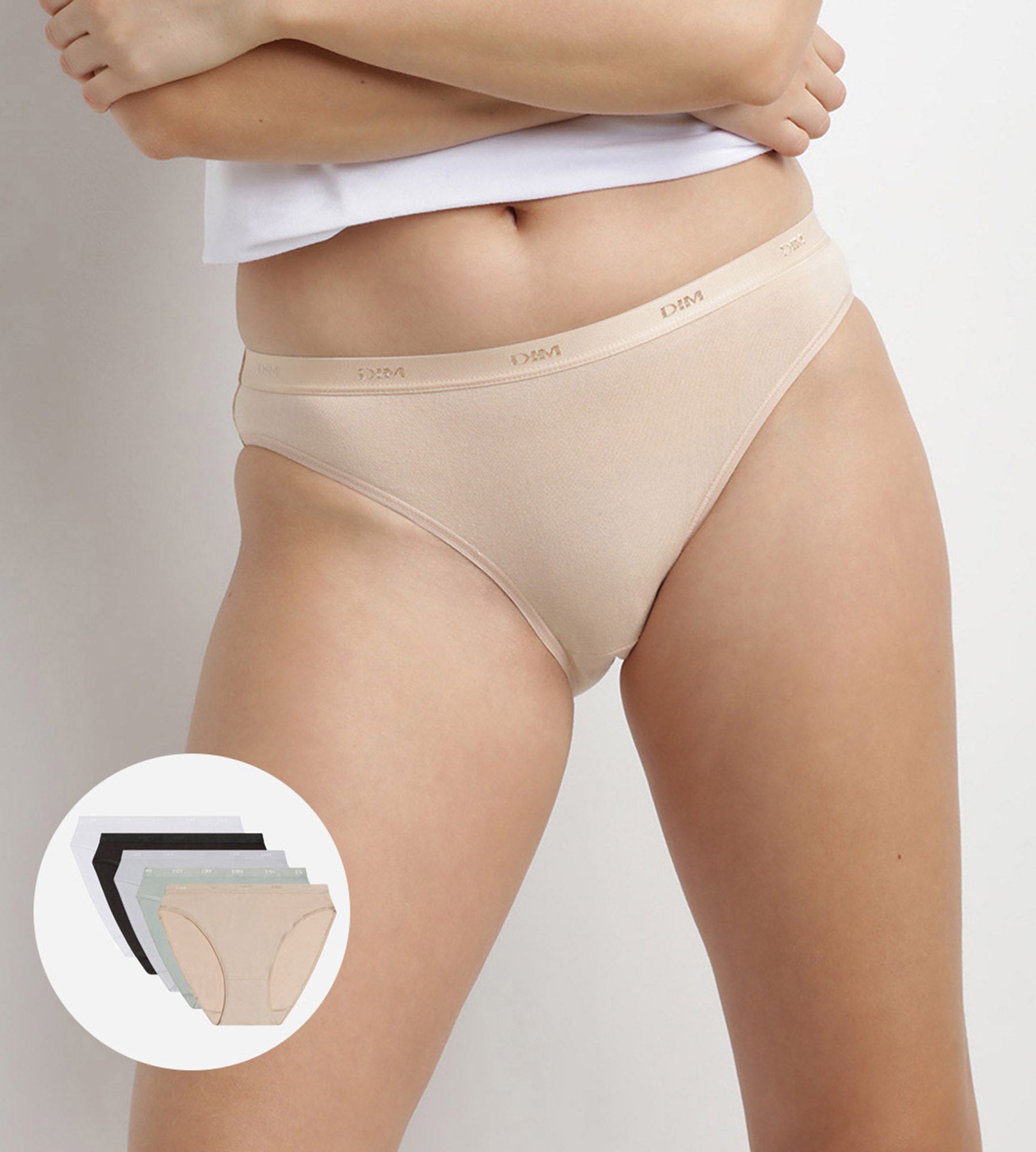 Packs de 5 bragas en negro, blanco, visón y gris de algodón Les Pockets