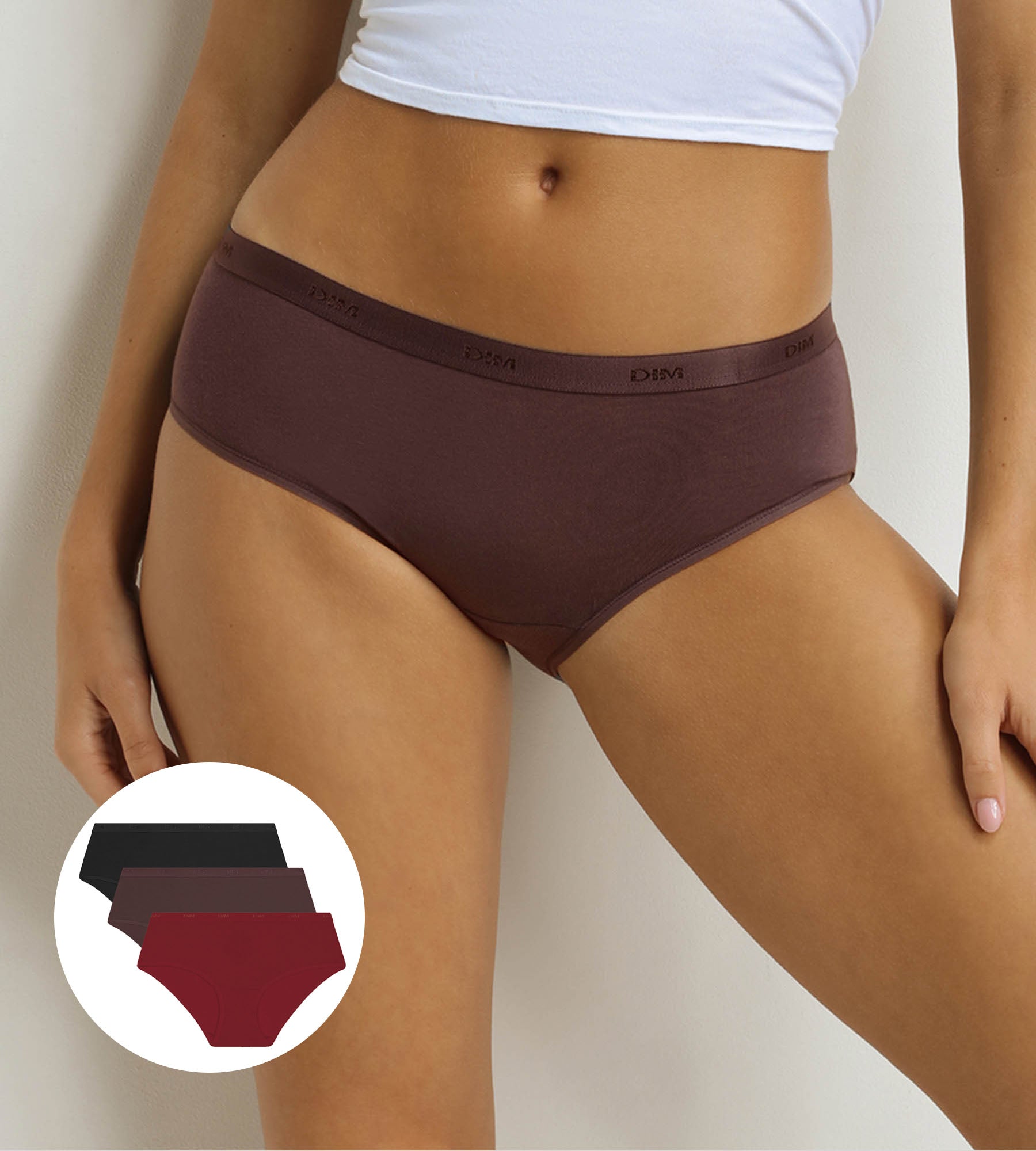 Pack of 3 women's boxer shorts Cocoa, Red, Black Les Pockets Ecodim