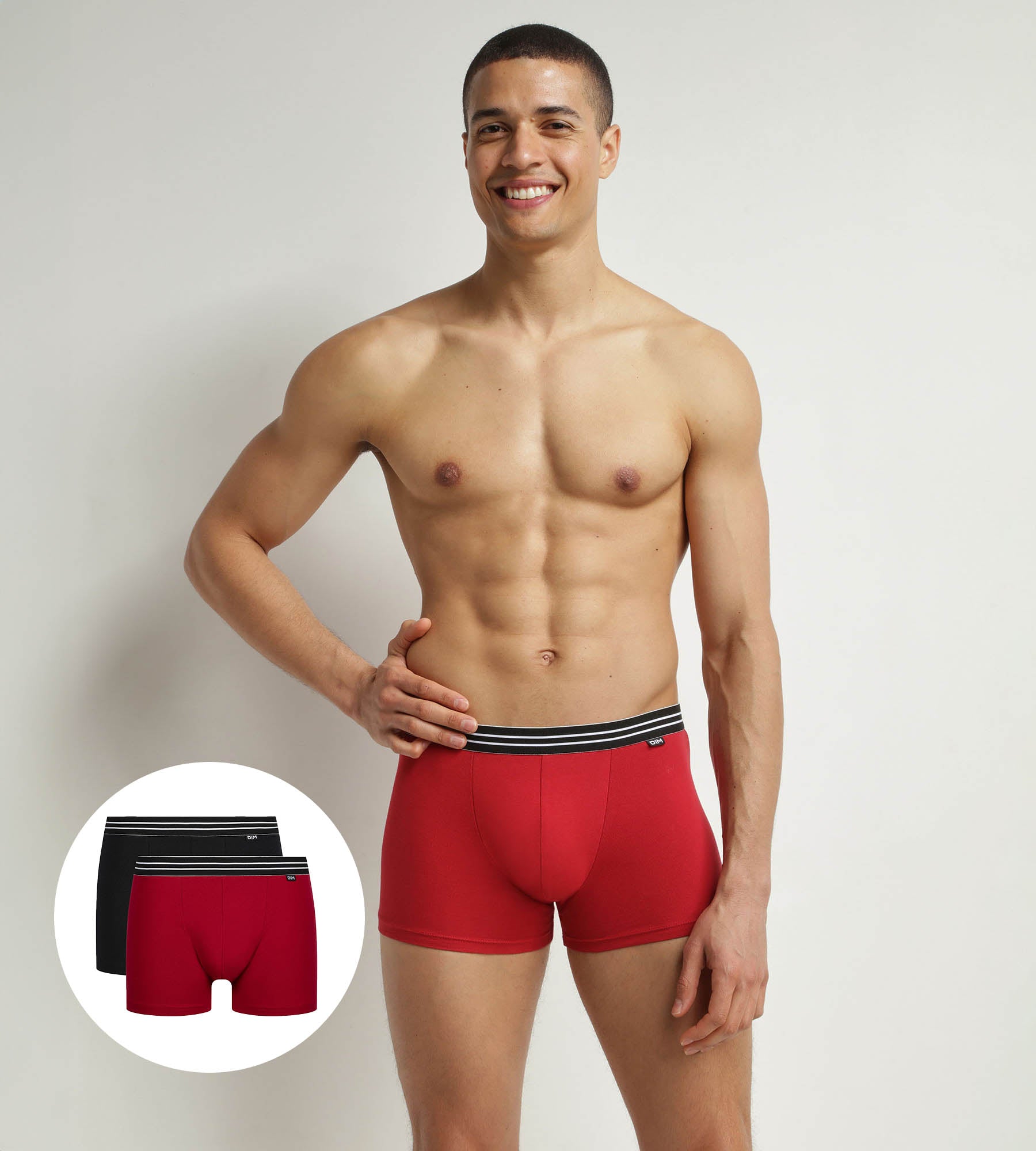 Pack of 2 boxers cotton stretch men's Carmine Red Black EcoDim