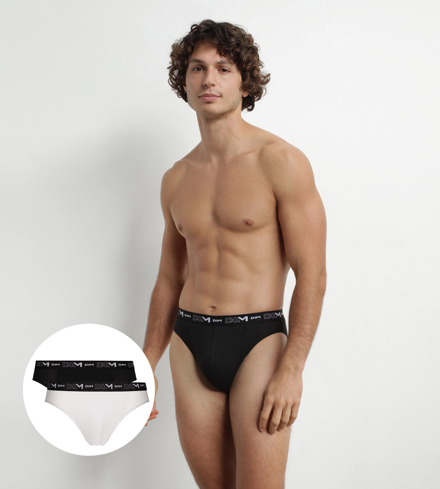 Pack of 2 Men's Briefs Black White Contrast Waistband Dim Cotton Stretch
