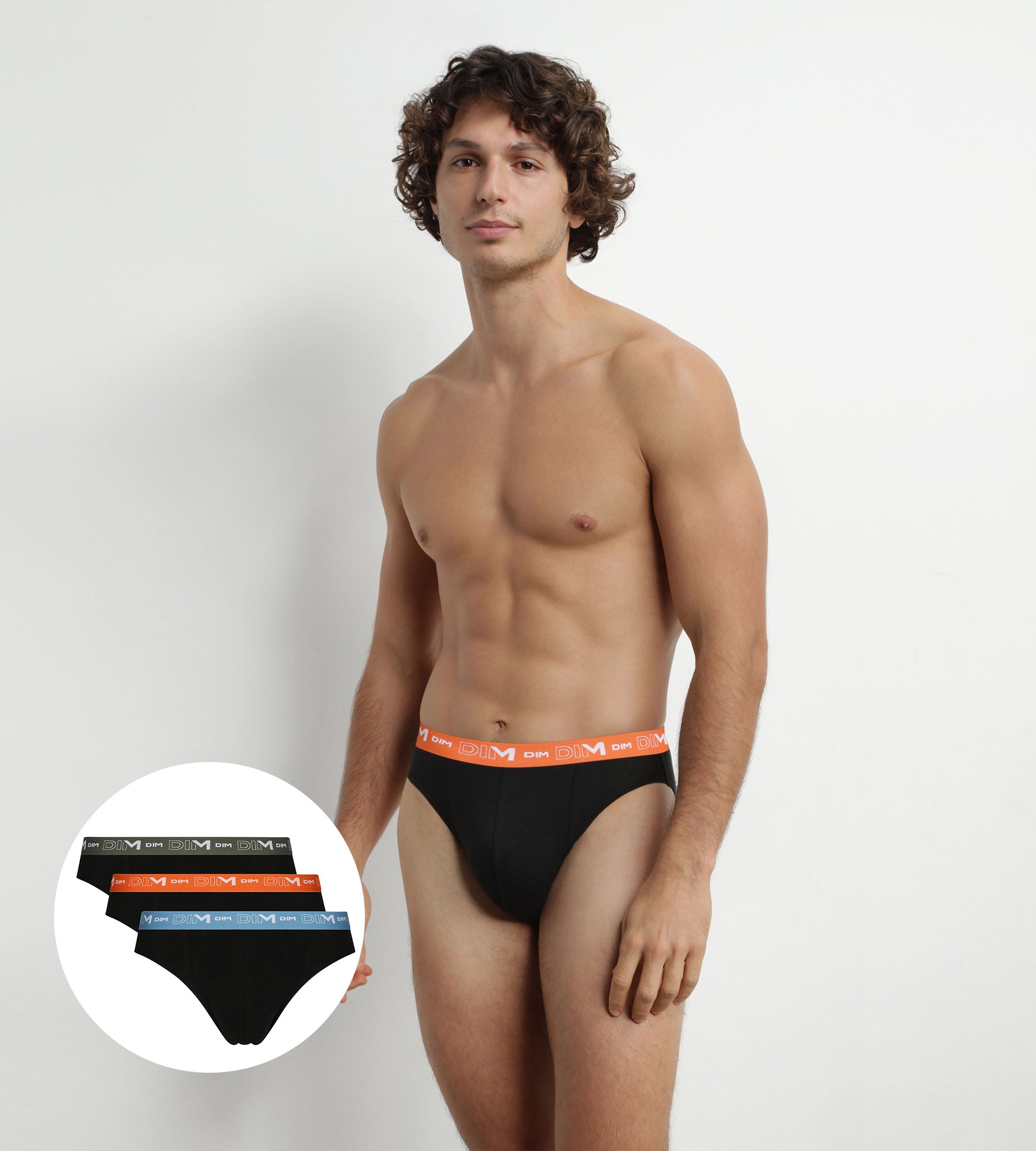 Pack of 3 Men's Black Orange Green Dim Cotton Stretch Briefs
