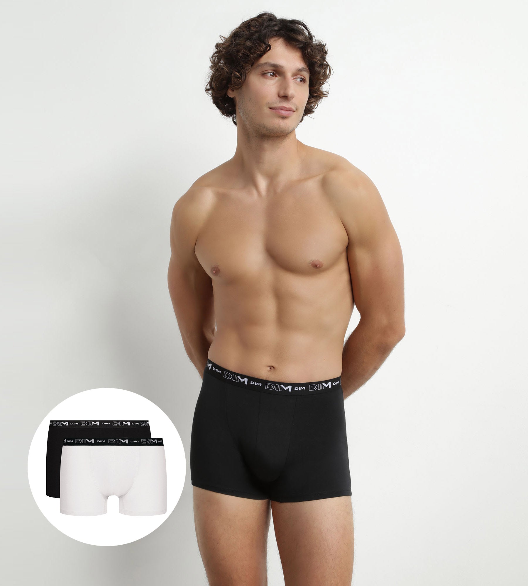 Pack of 2 Men's Boxers Black White Contrast Waistband Dim Cotton Stretch