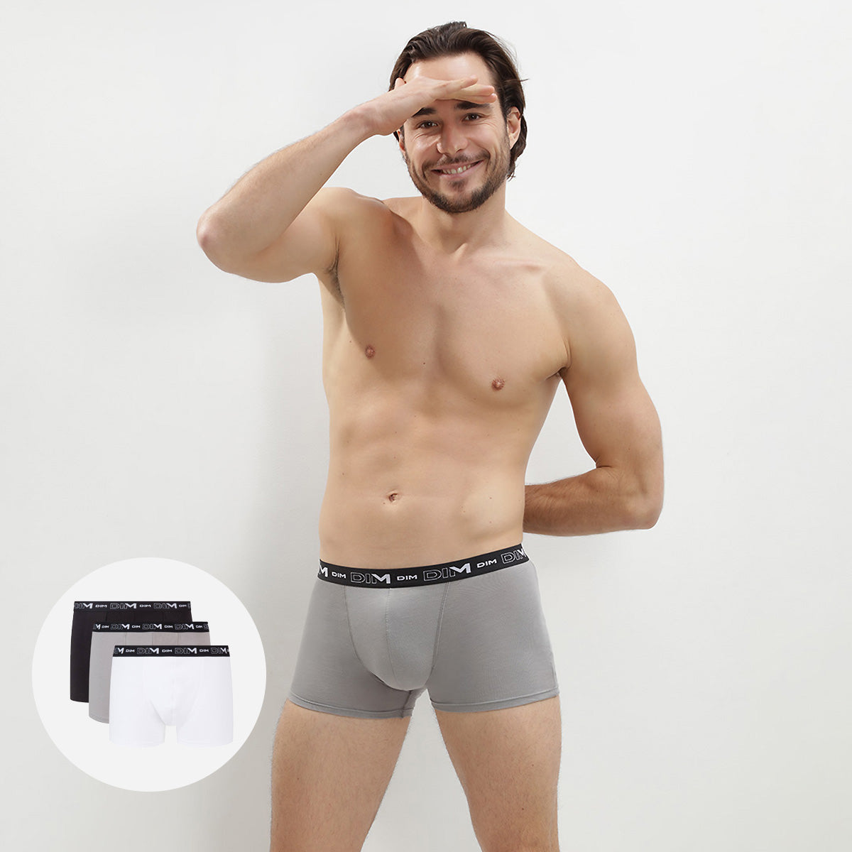 Pack de 3 bóxers negro, gris y blanco de algodón elástico hombre