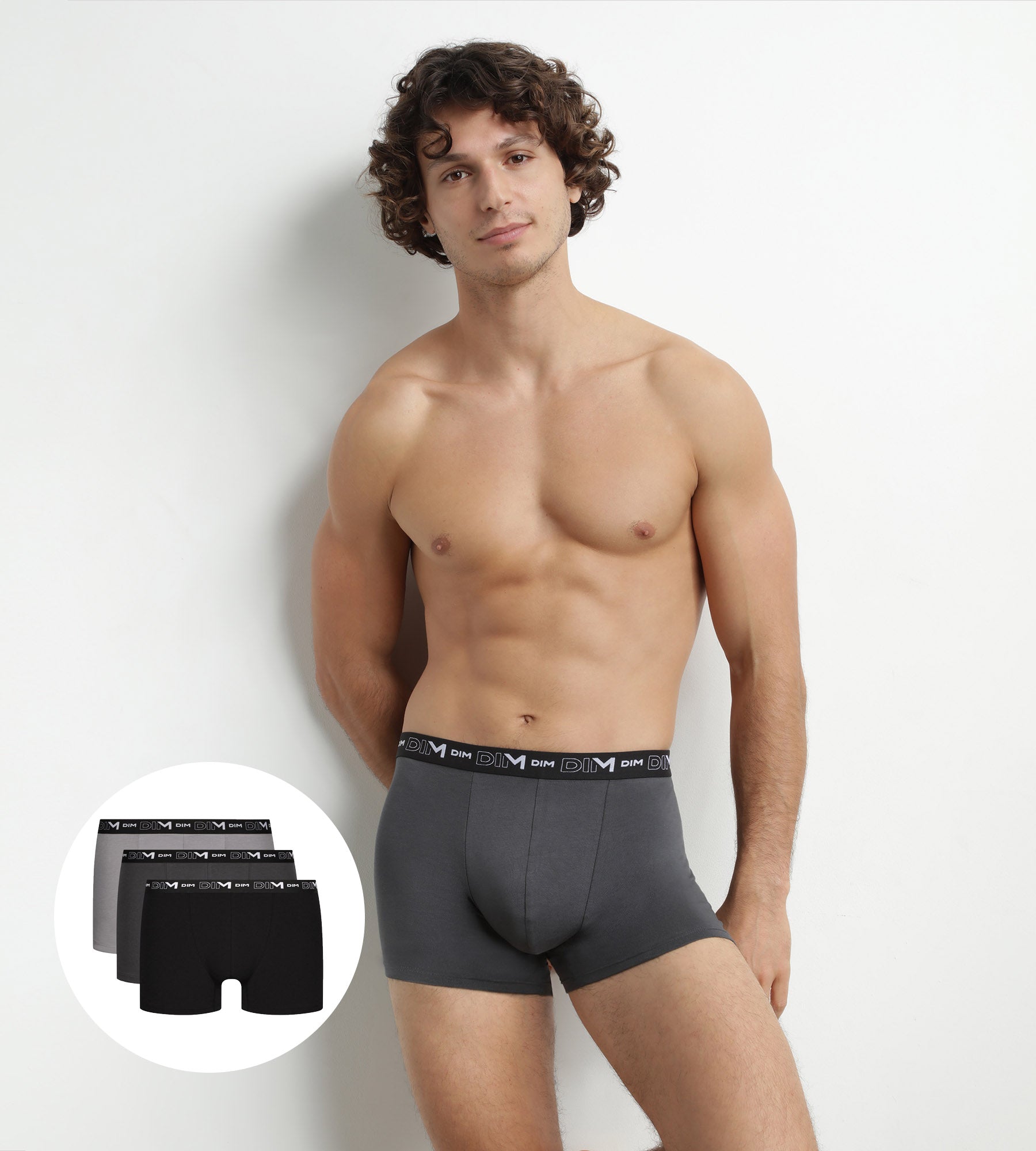 Pack of 3 Men's Black Grey Cotton Stretch Boxers Dim