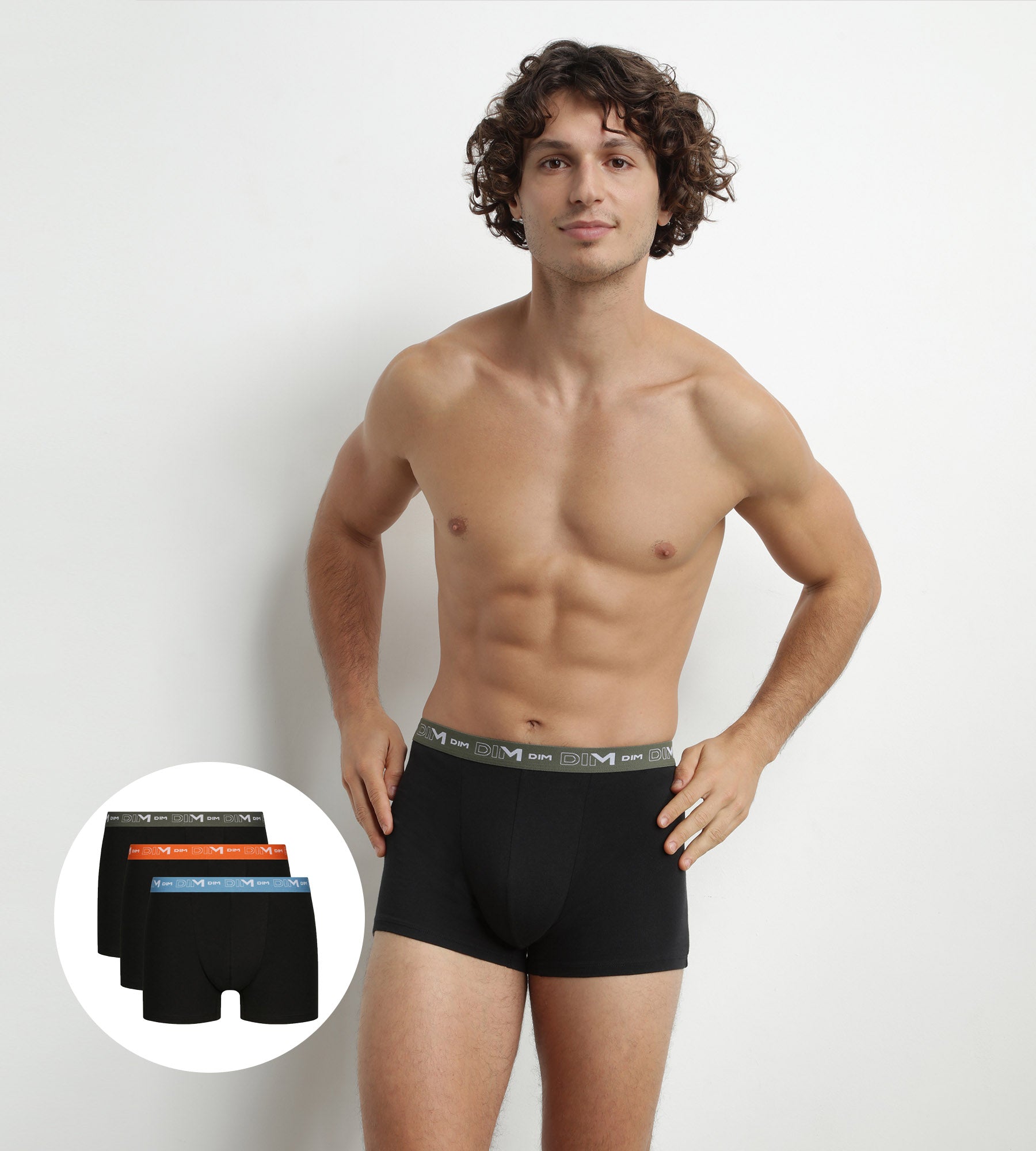 Pack of 3 Blue Orange Dim Cotton Stretch Boxer Briefs for Men