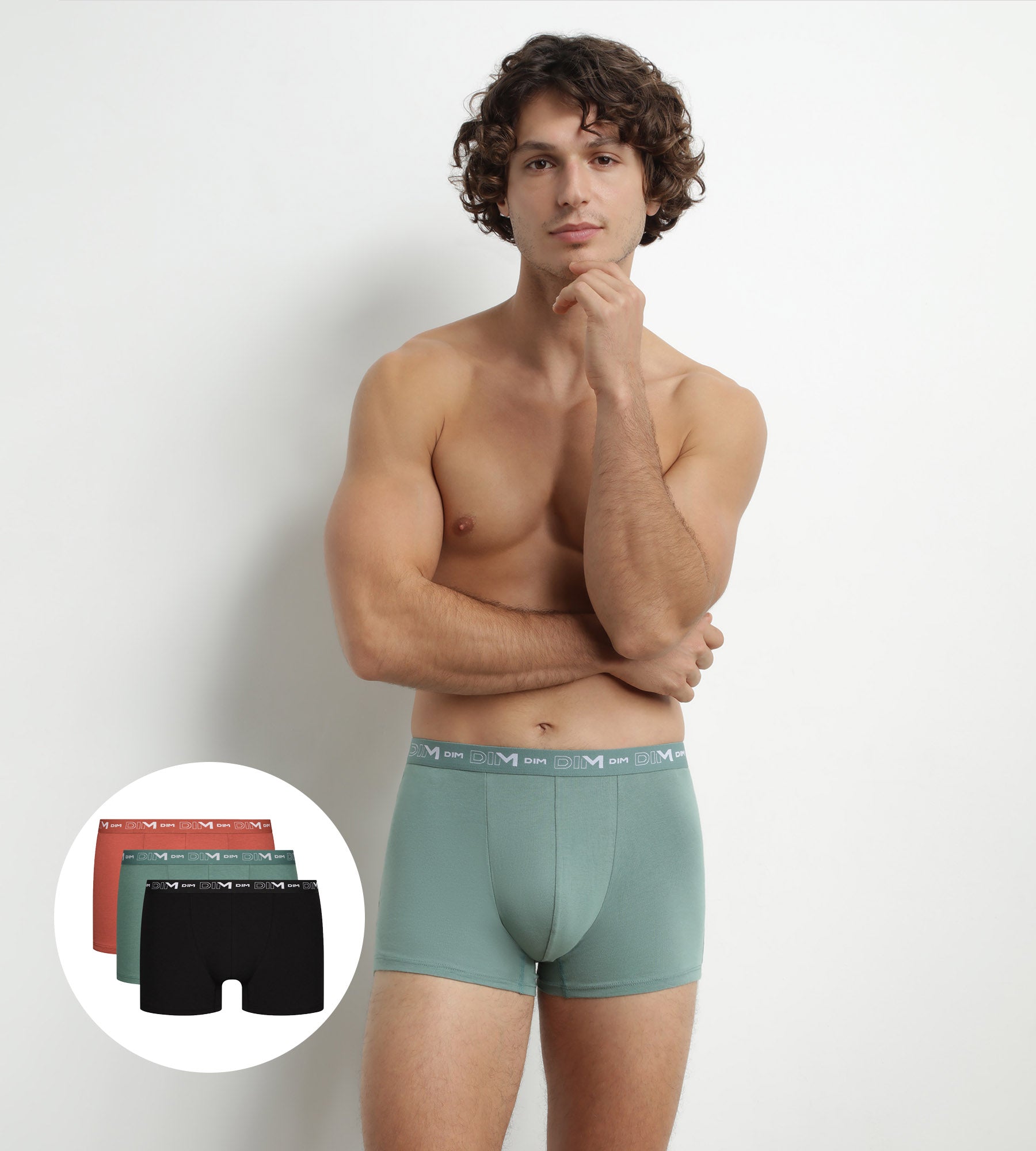 Pack of 3 Men's Cotton Boxer Briefs Black Green Dim Cotton Stretch