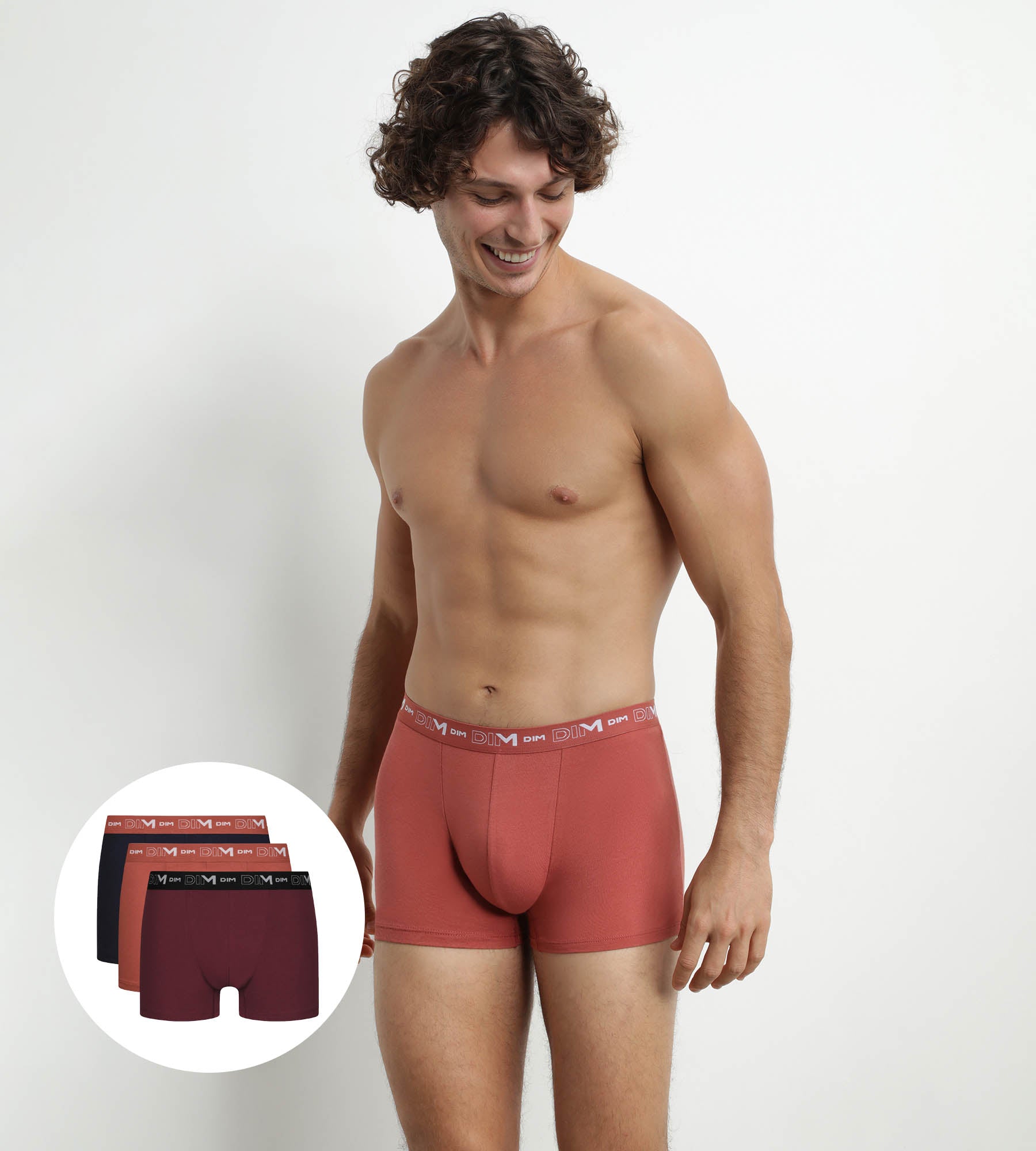 Pack of 3 Men's Boxers Black Brown Terracotta Chiné Dim Cotton Stretch
