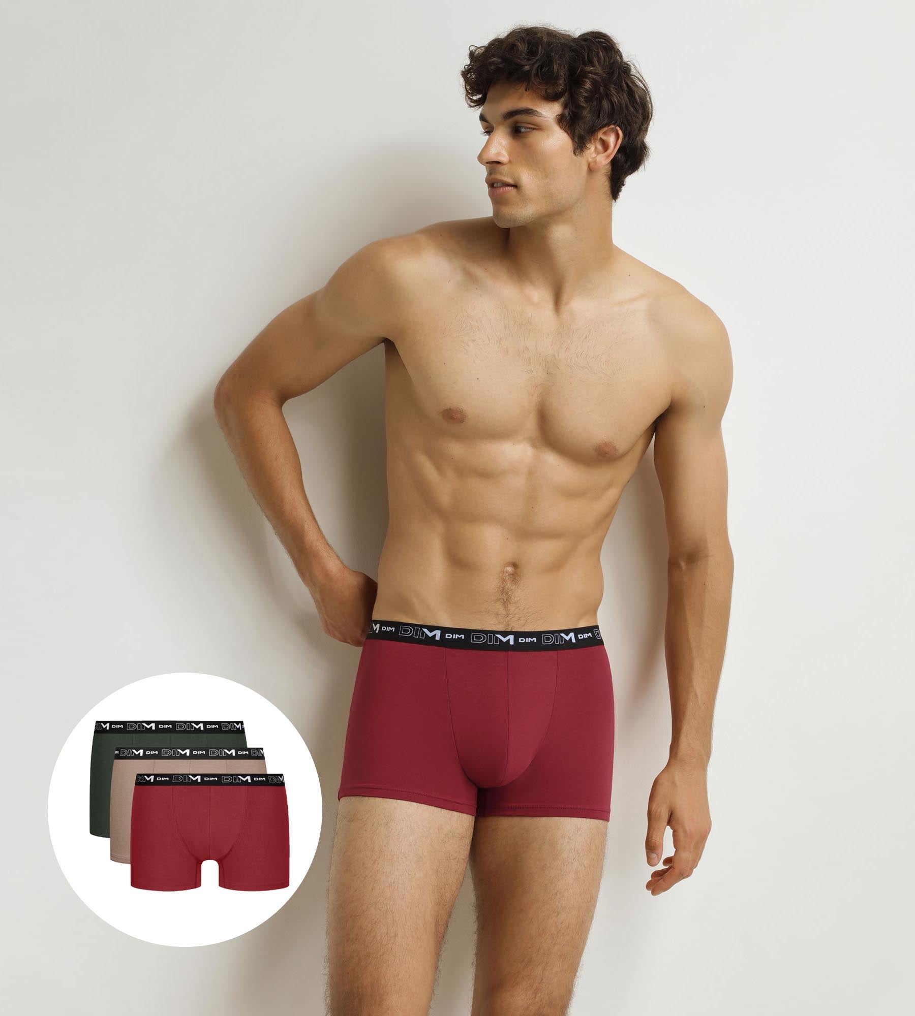 Pack of 3 men's boxer shorts Green Beige Red Cotton Stretch