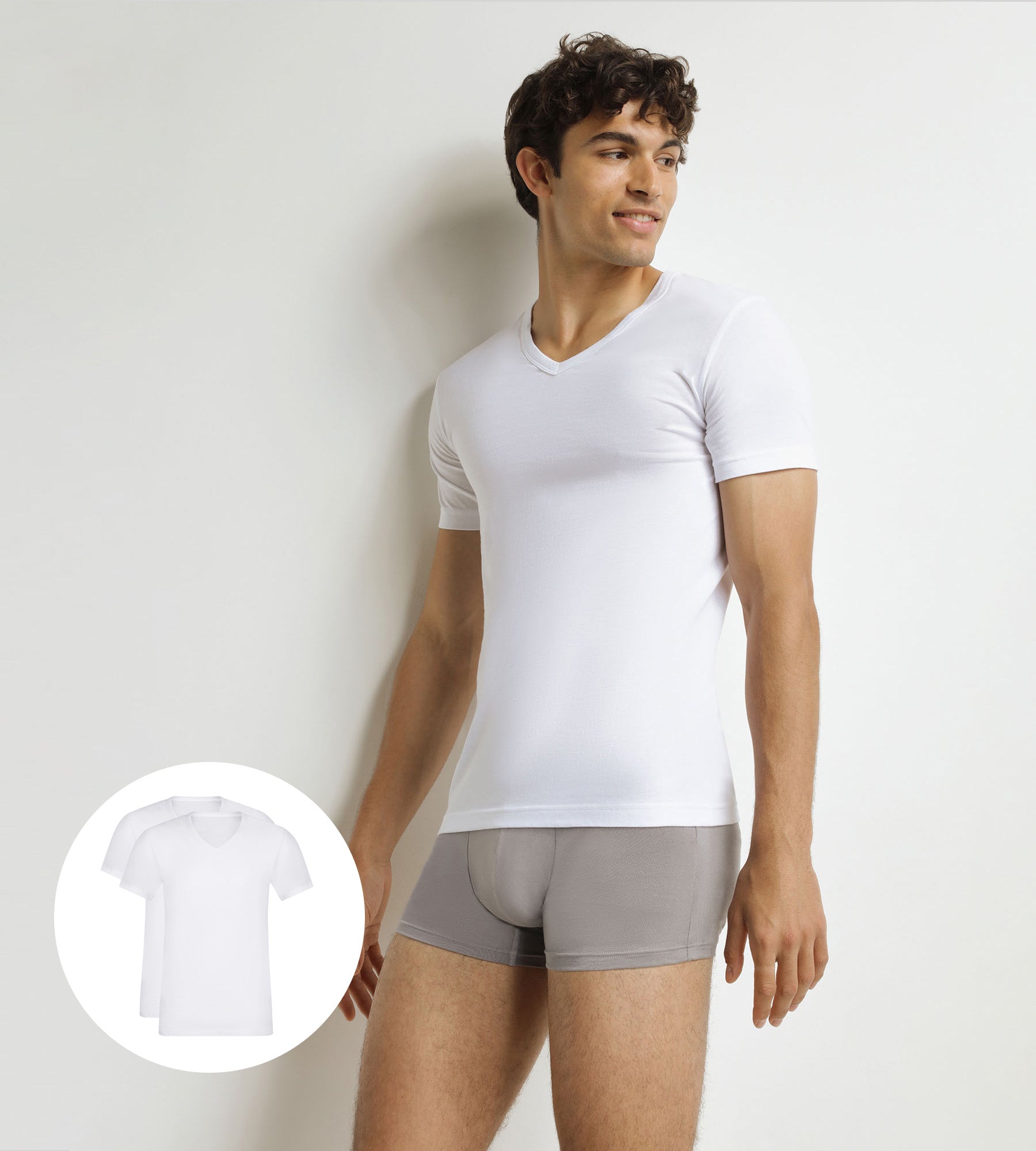 Lot de 2 t-shirts homme en coton blanc à col en V EcoDim