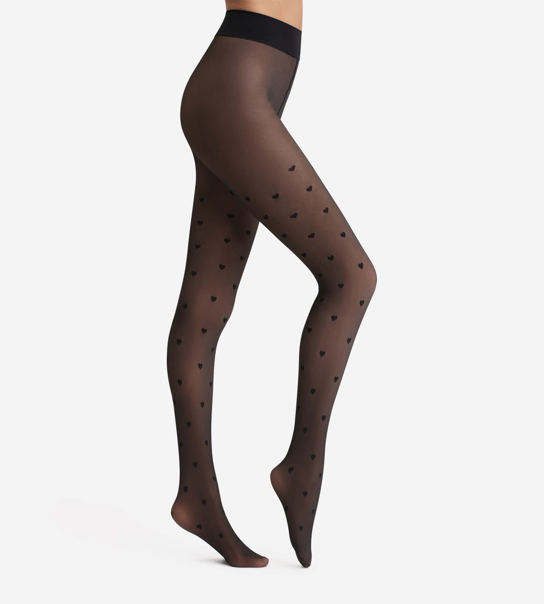 Black sheer tights with Thermo hearts