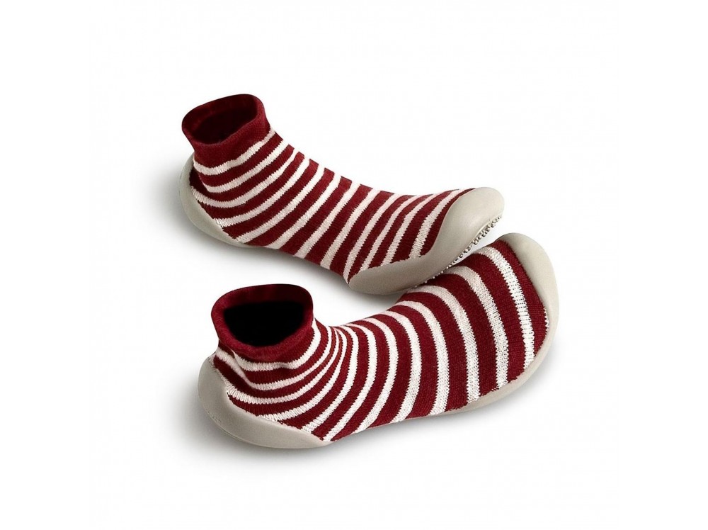 Zapatilla para casa calcetín rayas burdeos/blanco Collegien