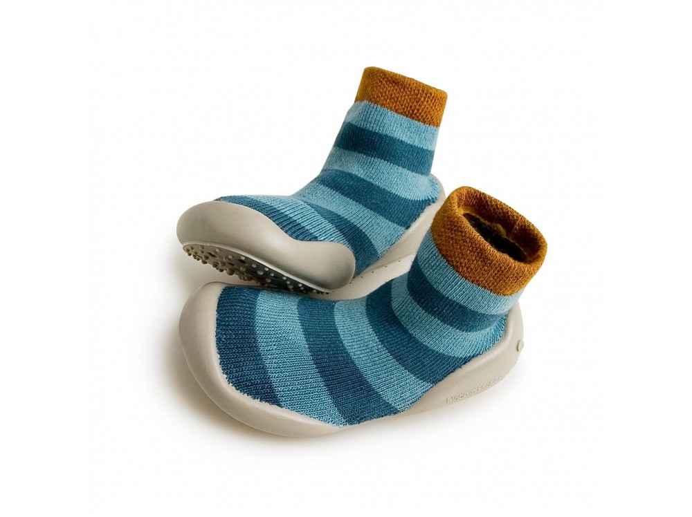 Zapatilla para casa calcetín de rayas anchas azul jeans Collegien