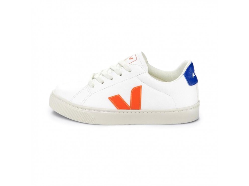 Zapatilla piel blanco/naranja con cordón ESPLAR de Veja