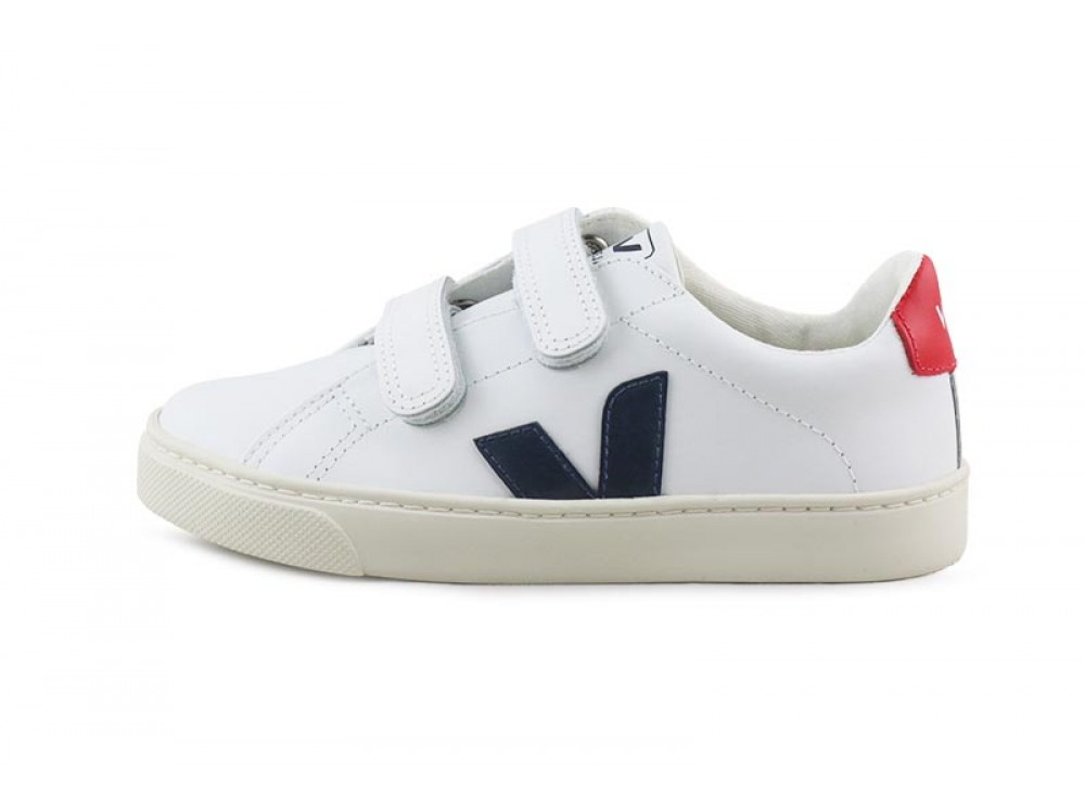 Deportiva piel blanca/azul/rojo con velcro Veja Esplarvel